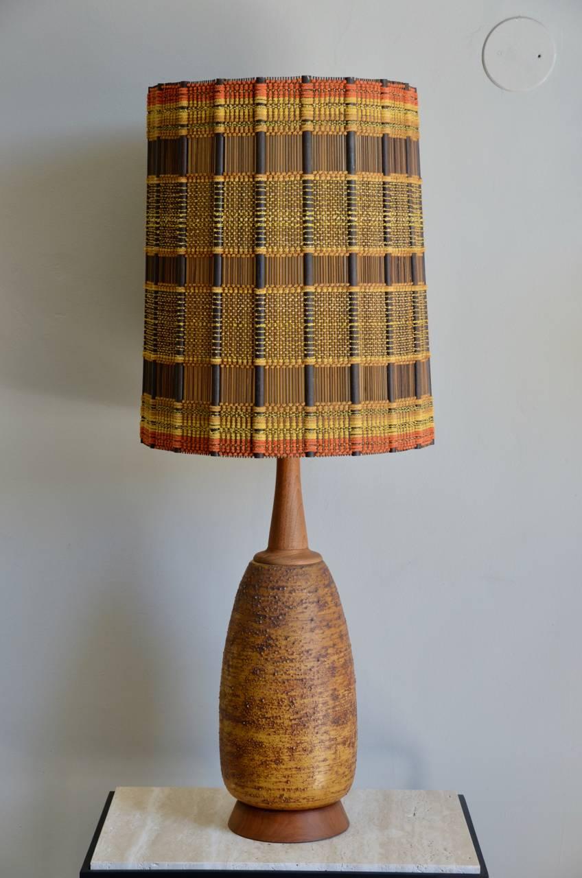 Huge Gourd ceramic lamp with intact Maria Kipp shade. Amazing lamp.

Maria Kipp (1900–1988) was a textile designer and engineer active in the United States from the 1920s until her death. Her commissions ranged from the Salt Lake Temple in Salt