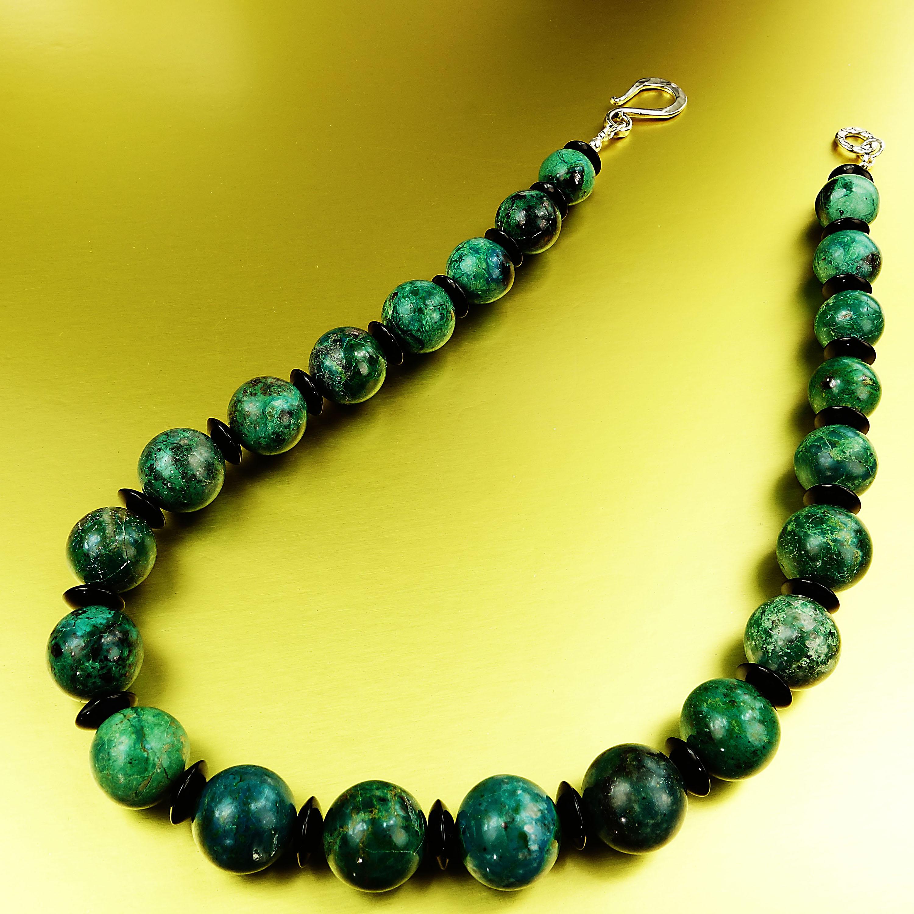 Artisan AJD Graduated Round Chrysocolla and Black Smooth Polished Onyx Necklace