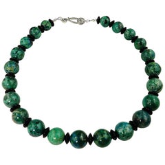 AJD Graduated Round Chrysocolla and Black Smooth Polished Onyx Necklace