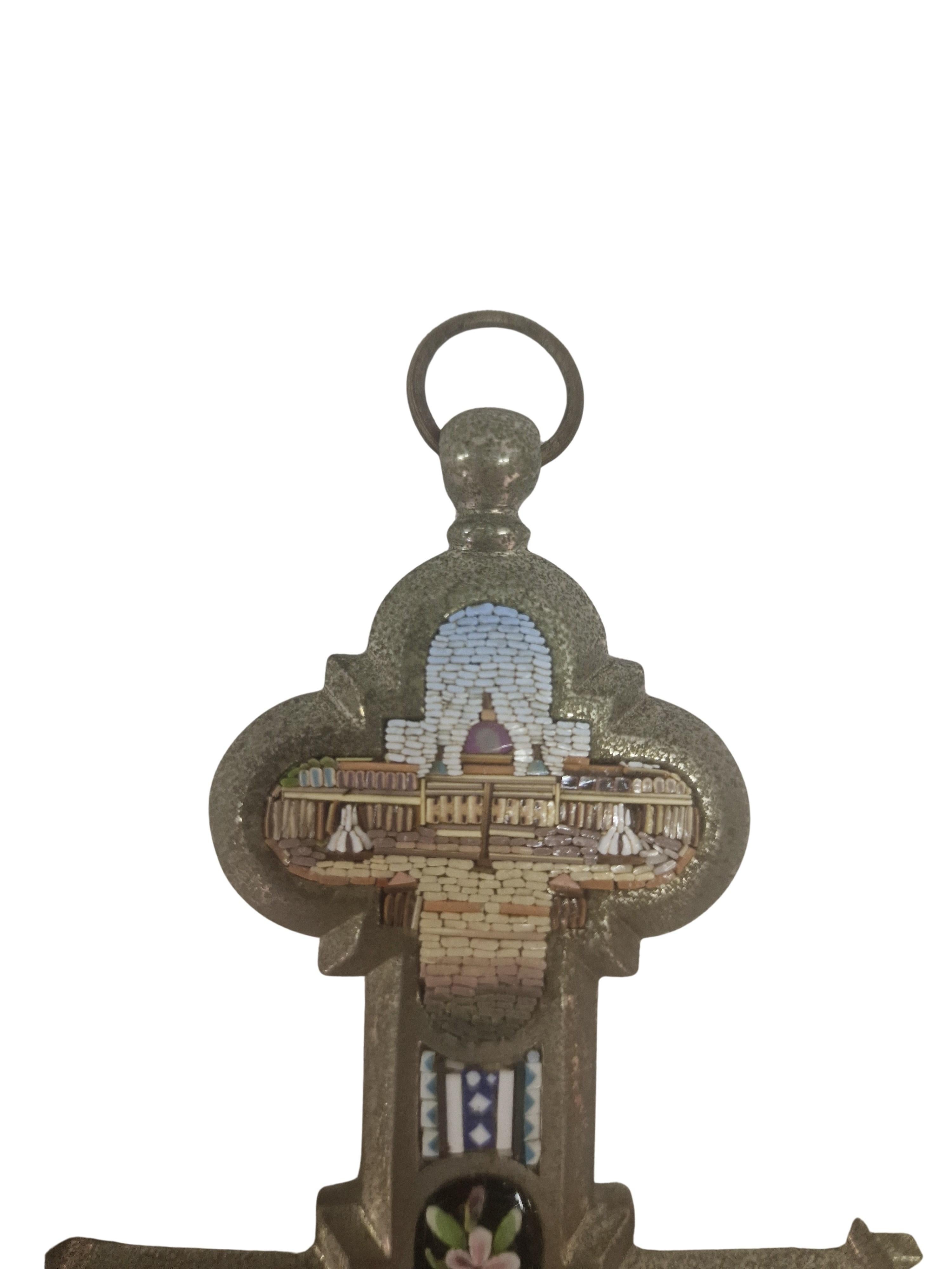Stunning Grand Tour Souvenir, micro mosaic cross, Art Deco, 1930s, Rome, Italy For Sale 3