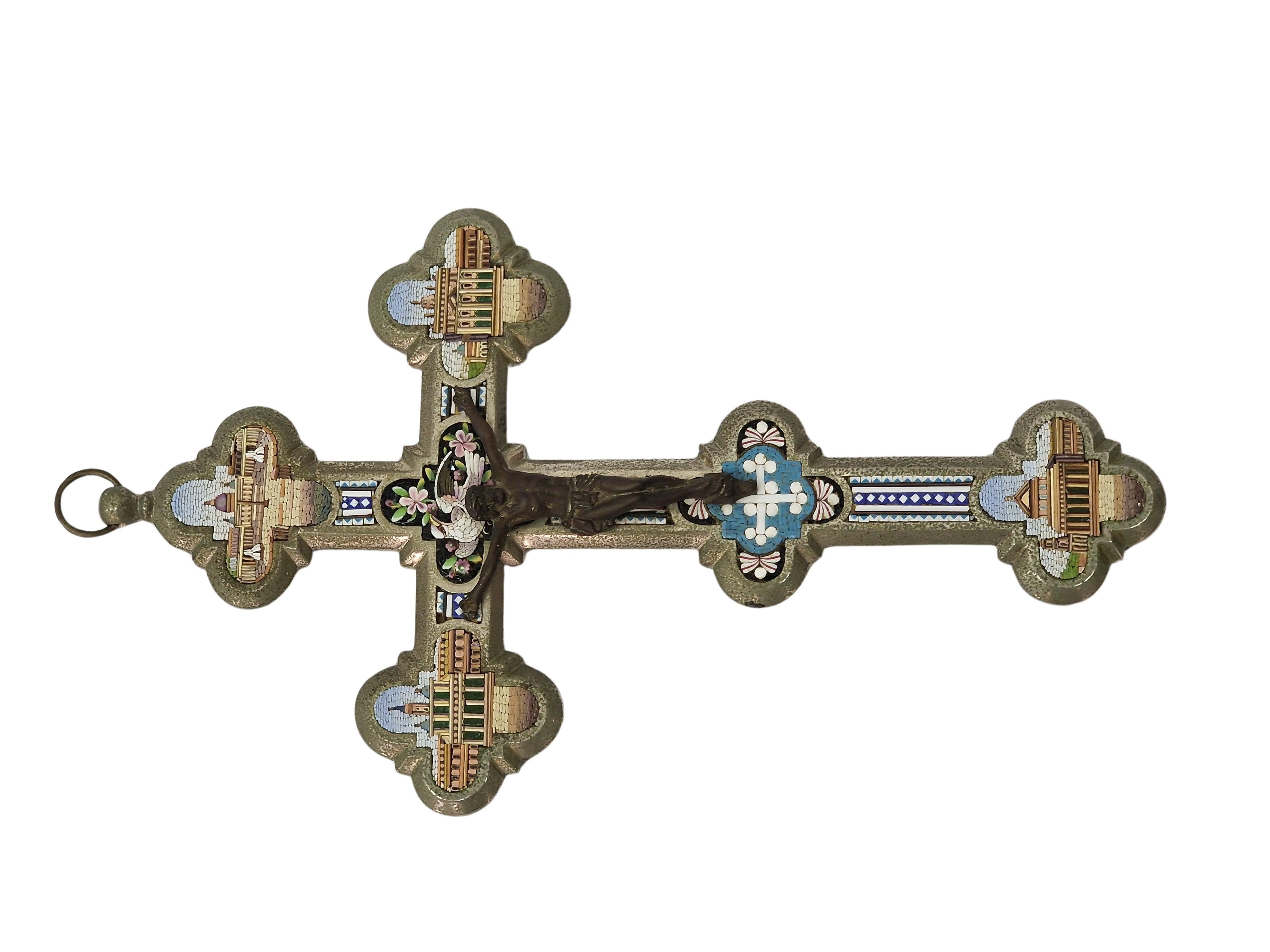 Stunning Grand Tour Souvenir, micro mosaic cross, Art Deco, 1930s, Rome, Italy For Sale 7