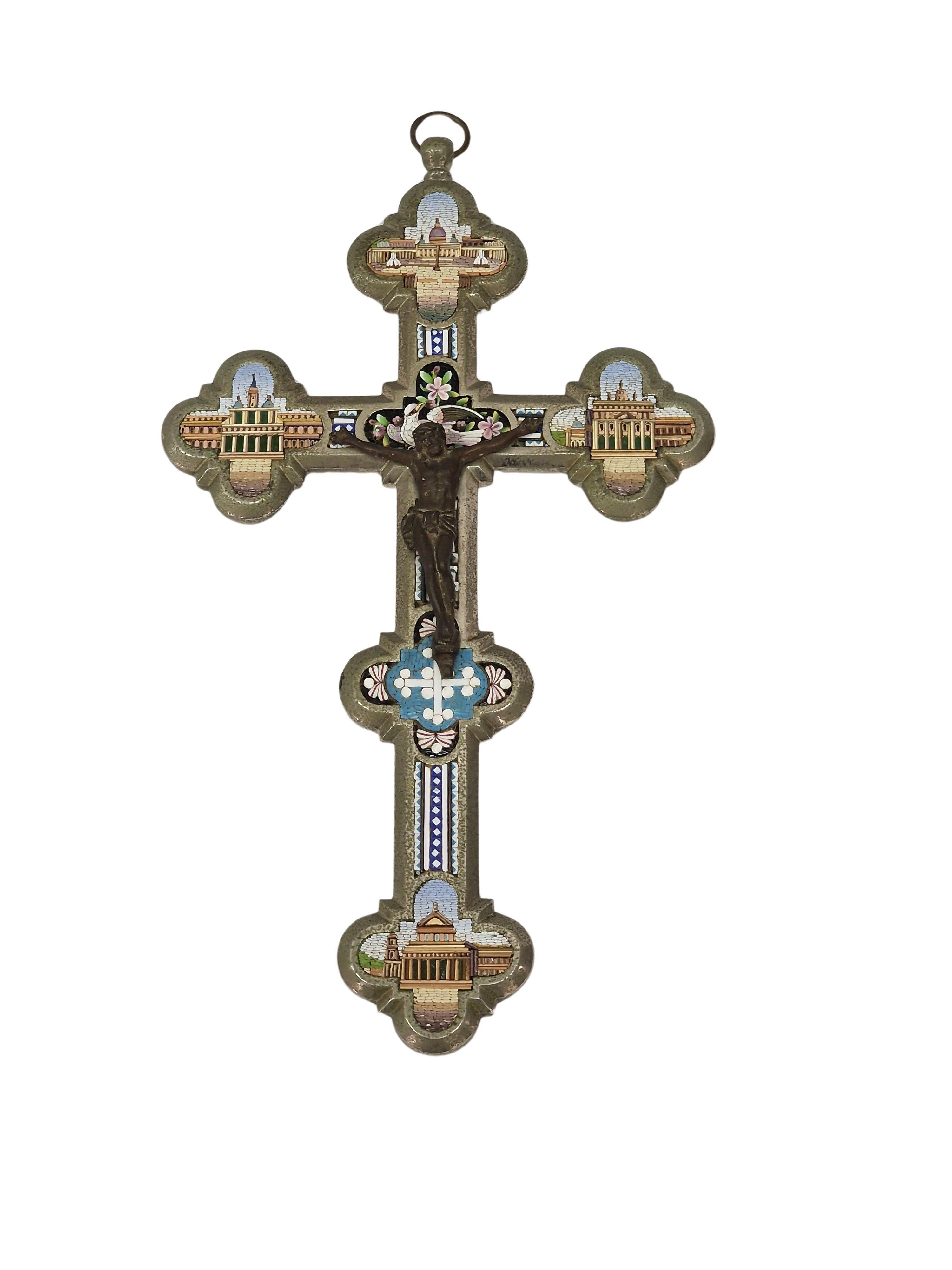 Stunning Grand Tour Souvenir, micro mosaic cross, Art Deco, 1930s, Rome, Italy For Sale 8