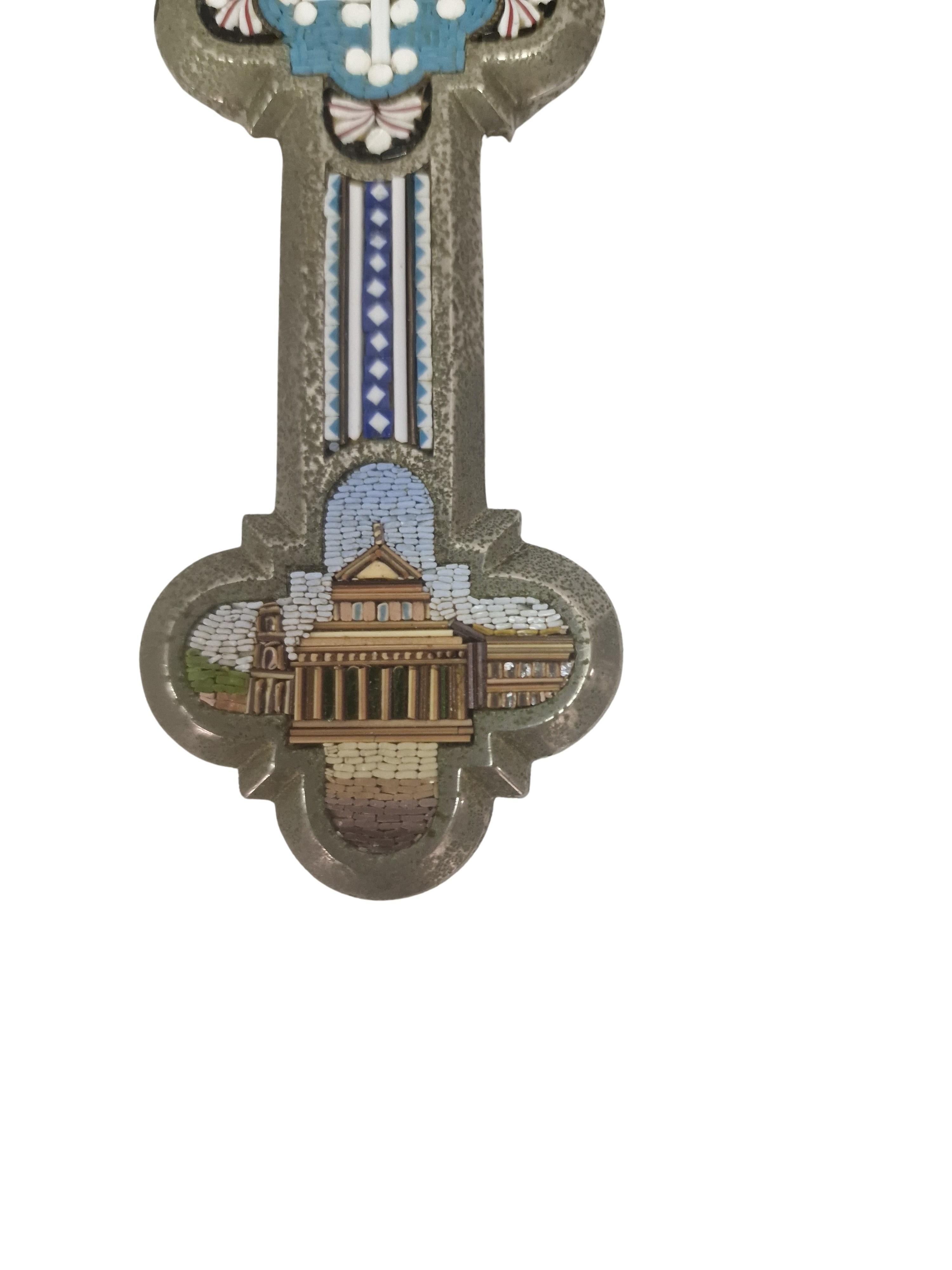 Hand-Crafted Stunning Grand Tour Souvenir, micro mosaic cross, Art Deco, 1930s, Rome, Italy For Sale