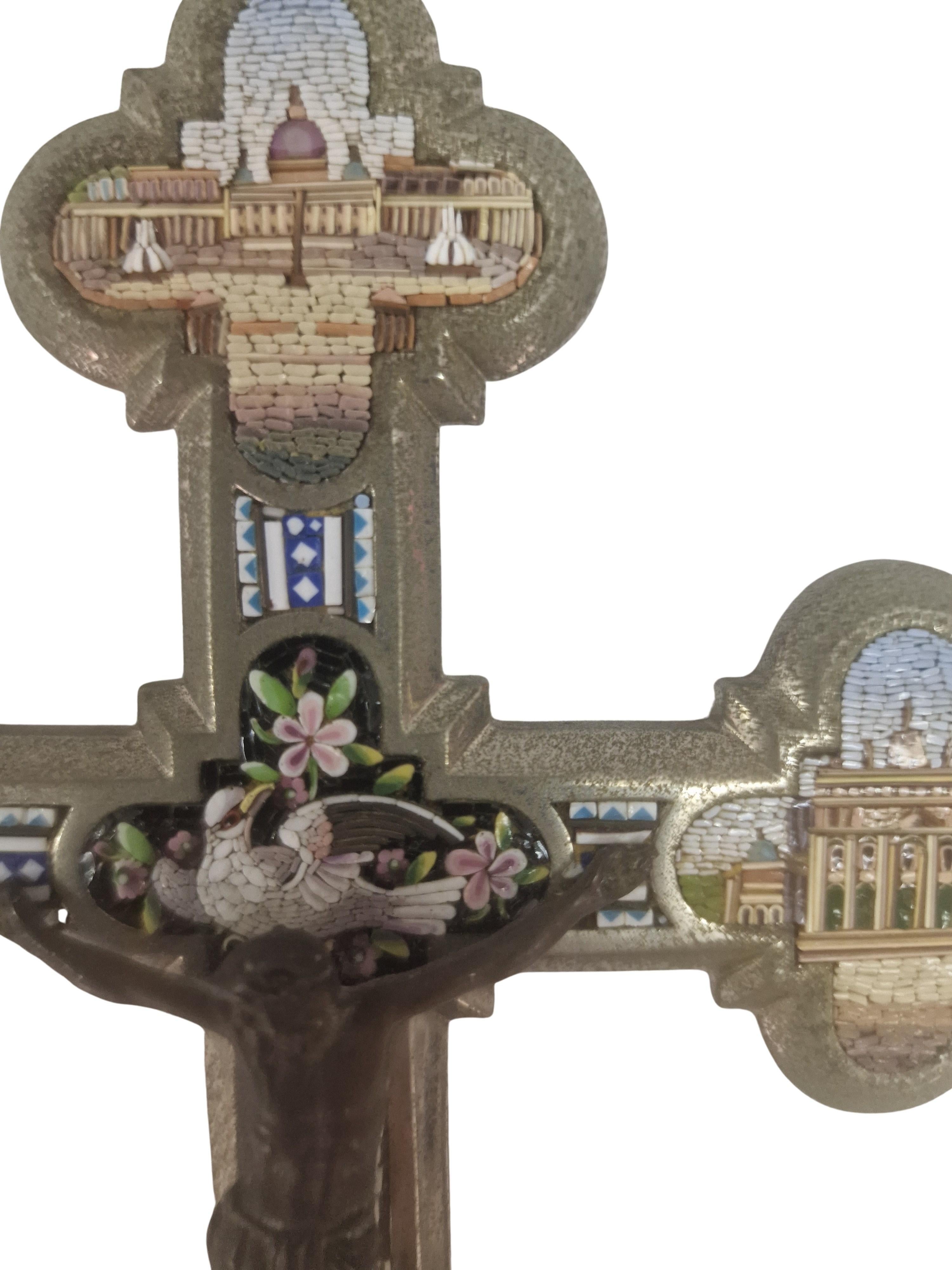 Metal Stunning Grand Tour Souvenir, micro mosaic cross, Art Deco, 1930s, Rome, Italy For Sale