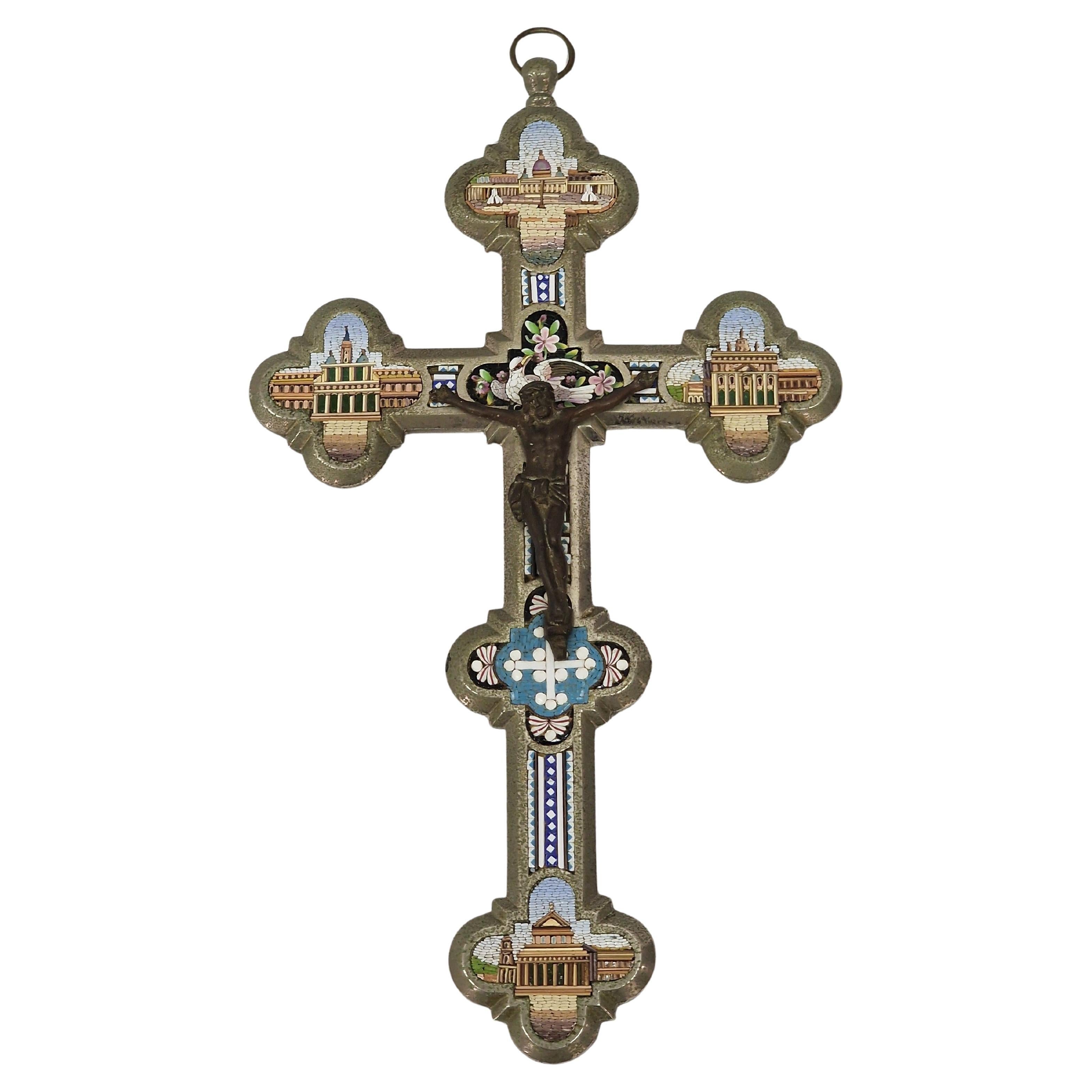 Stunning Grand Tour Souvenir, micro mosaic cross, Art Deco, 1930s, Rome, Italy