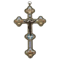 Splendido souvenir del Grand Tour, croce in micro mosaico, Art Deco, anni '30, Roma, Italia