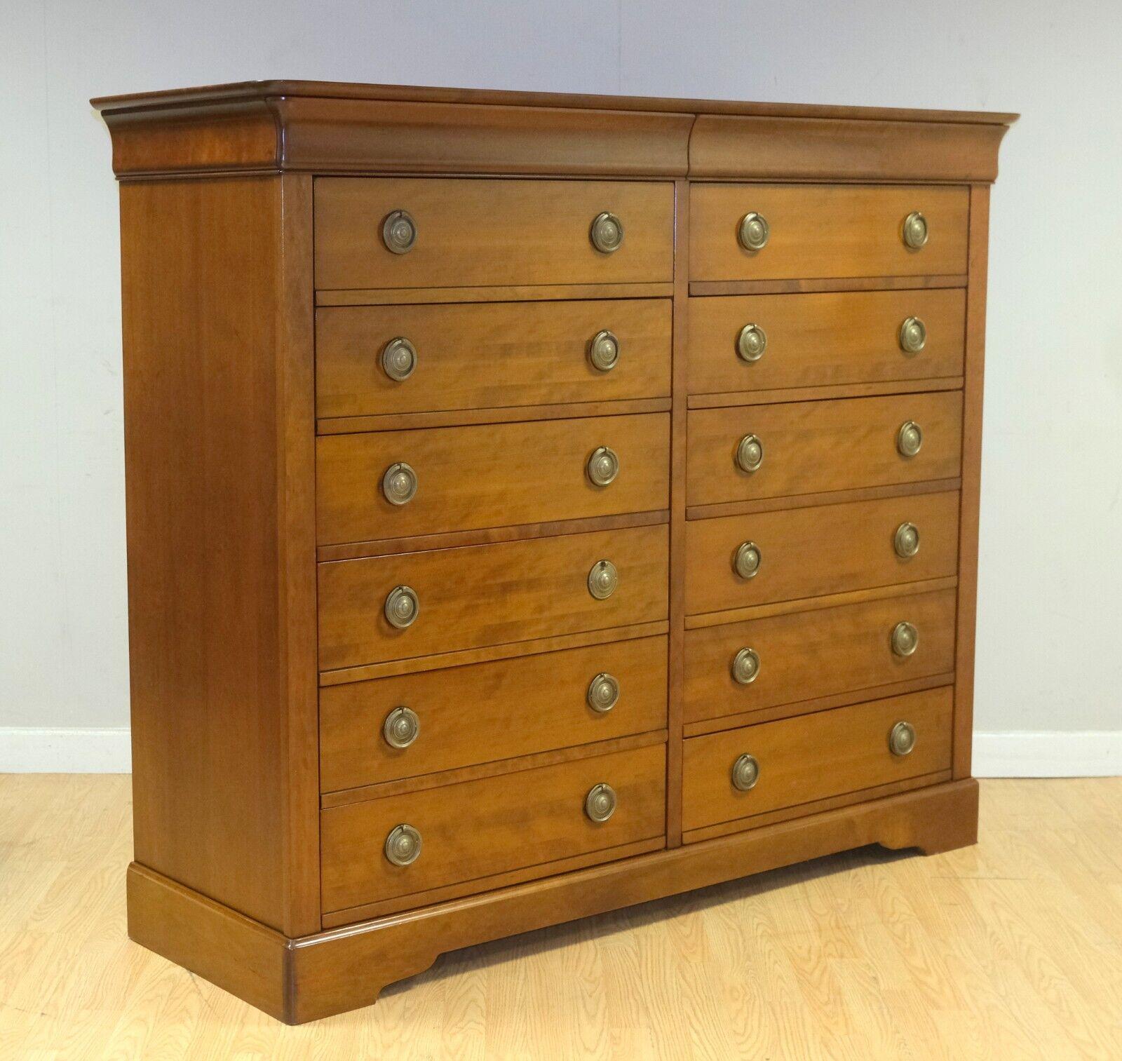 Stunning Grange Brown Cherry Wood Tall Chest of Drawers 14 Drawers Plinth Base 5