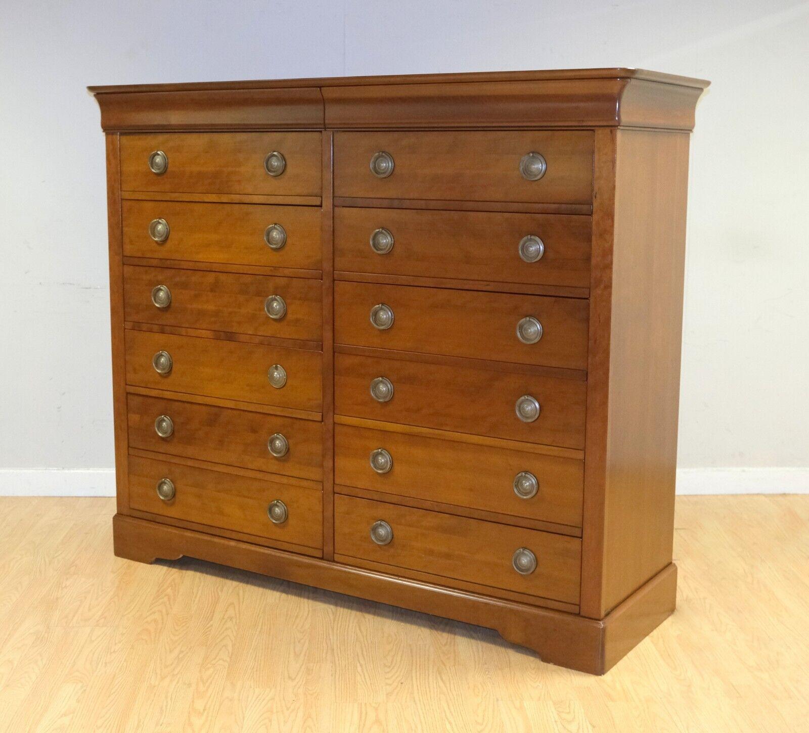 French Stunning Grange Brown Cherry Wood Tall Chest of Drawers 14 Drawers Plinth Base