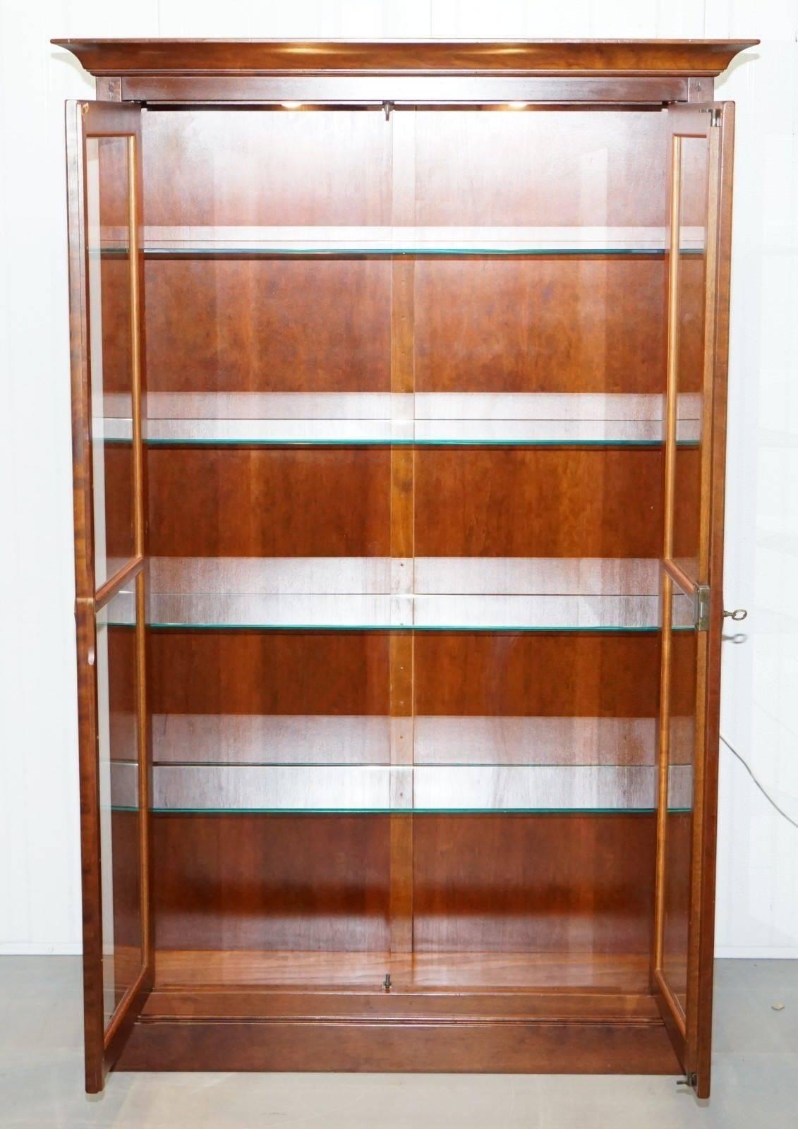 Stunning Grange Solid Cherry Wood Glass Display Cabinet with Lights Bookcase 1
