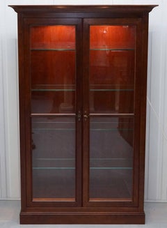 Stunning Grange Solid Cherry Wood Glass Display Cabinet with Lights Bookcase