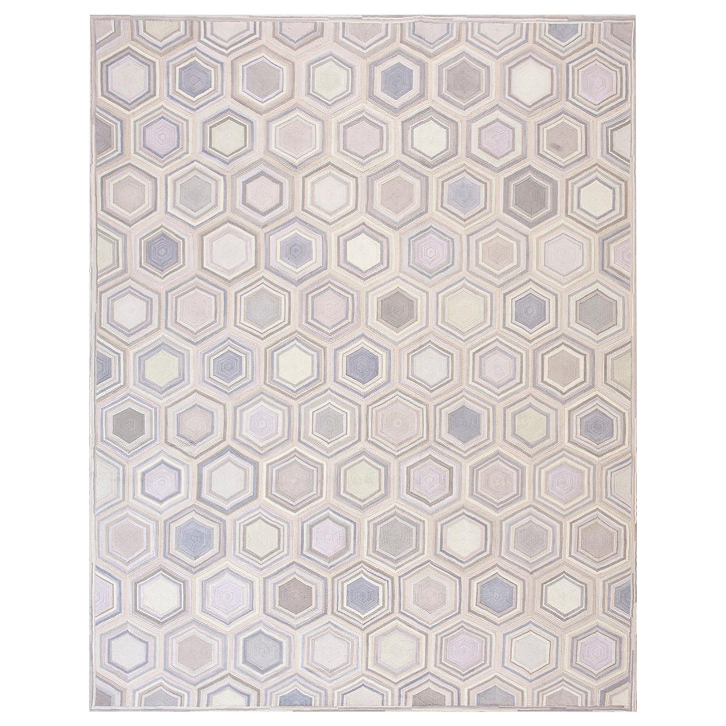 Stunning Gray Hexagonal Pattern Color Contemporary American Hooked Rug 8 x 10