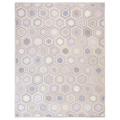 Stunning Gray Hexagonal Pattern Color Contemporary American Hooked Rug 8 x 10