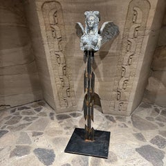 Stunning Greek Sphinx White Sculpture Female Bronze Forged Steel