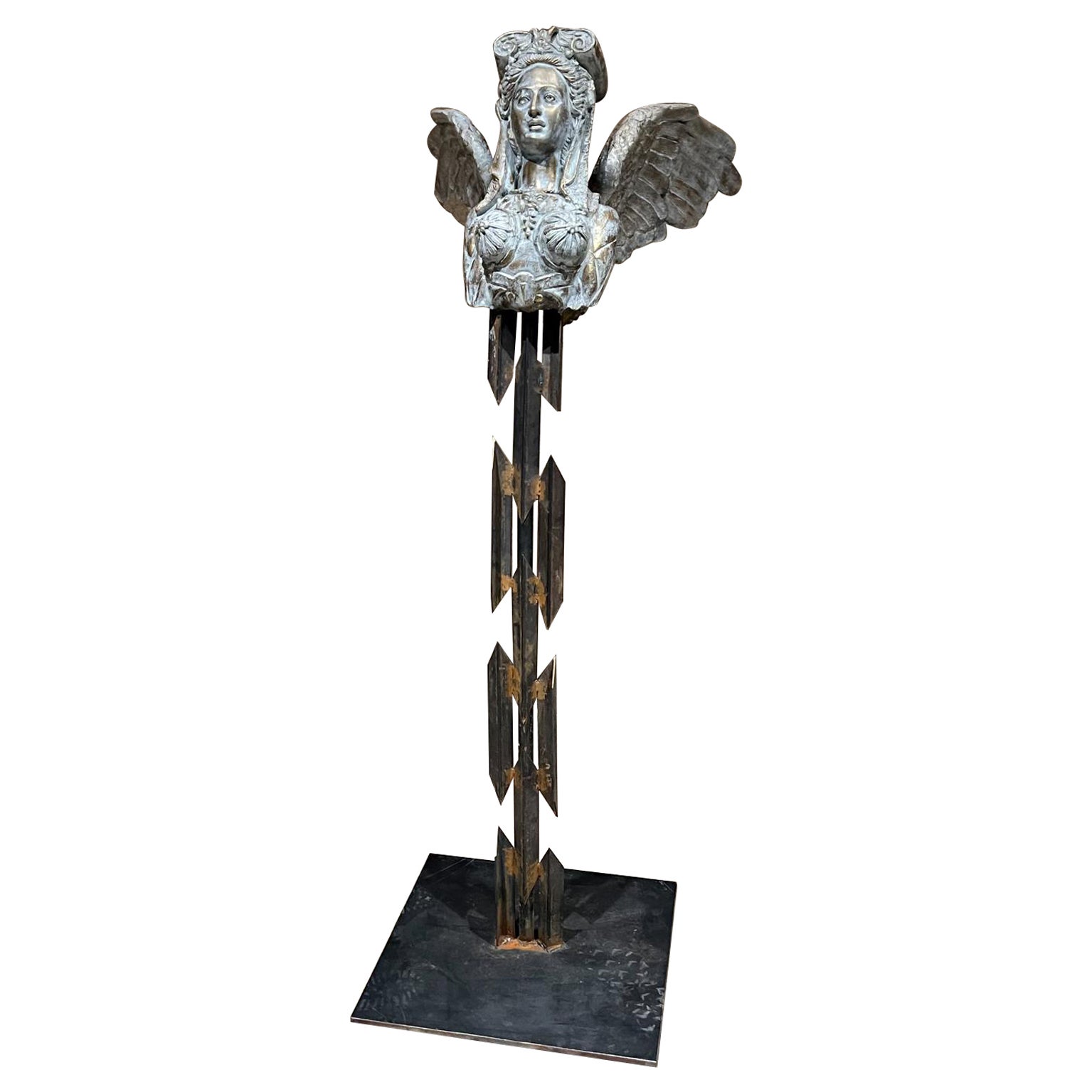 Stunning Greek Sphinx White Sculpture Female Bronze Forged Steel