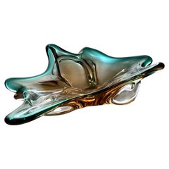 Vintage Stunning Green and Amber Abstract Murano Centerpiece Bowl