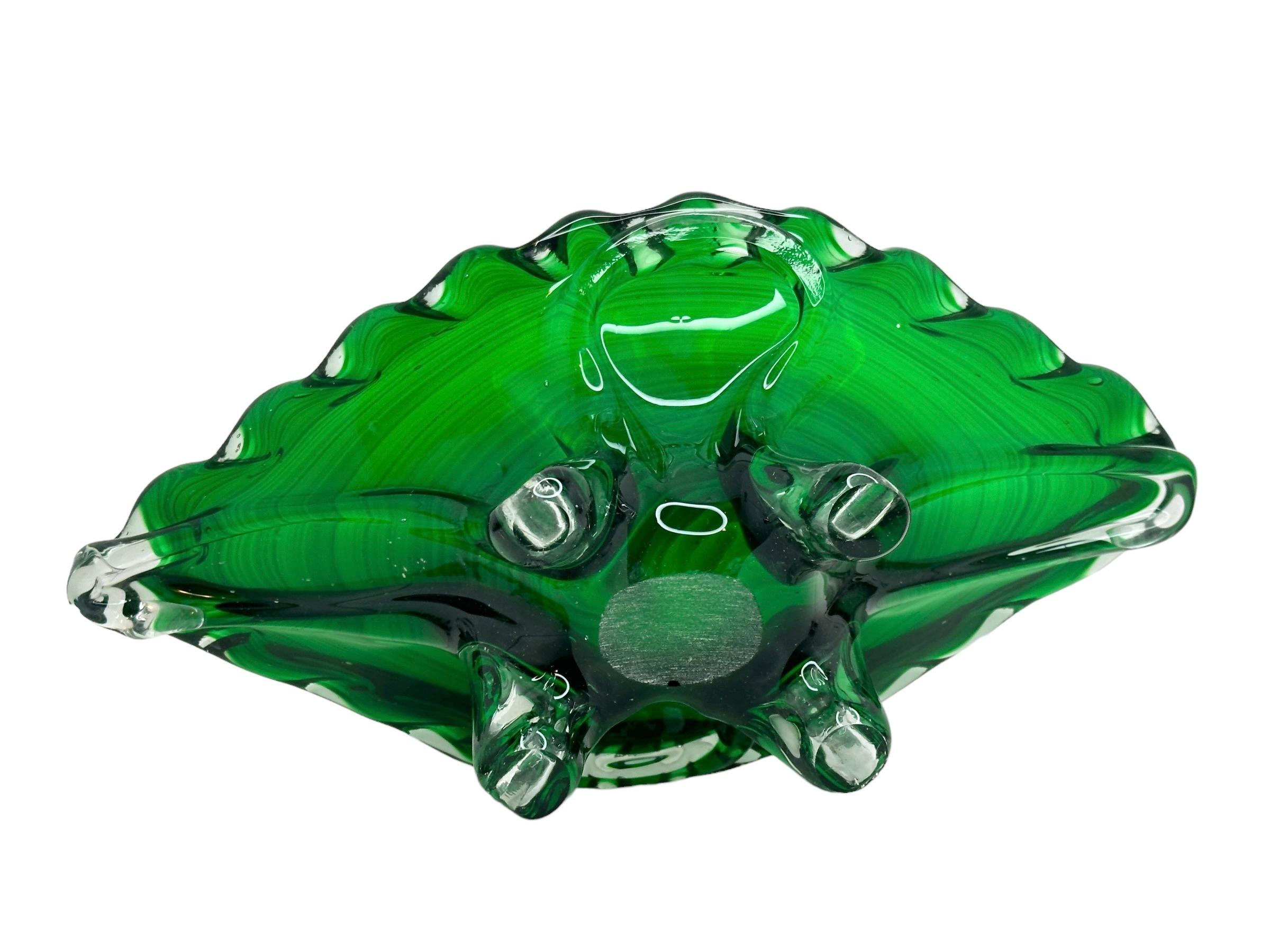 Art Glass Stunning Green and clear Murano Glass Bowl Centerpiece Vintage, Italy, 1960s For Sale