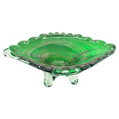 Stunning Green and clear Murano Glass Bowl Centerpiece Vintage, Italy, 1960s