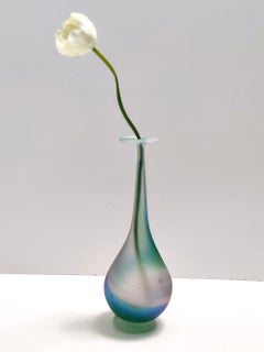Stunning Green, Blue and Pink Etched Murano Glass Single Flower Vase, Italy