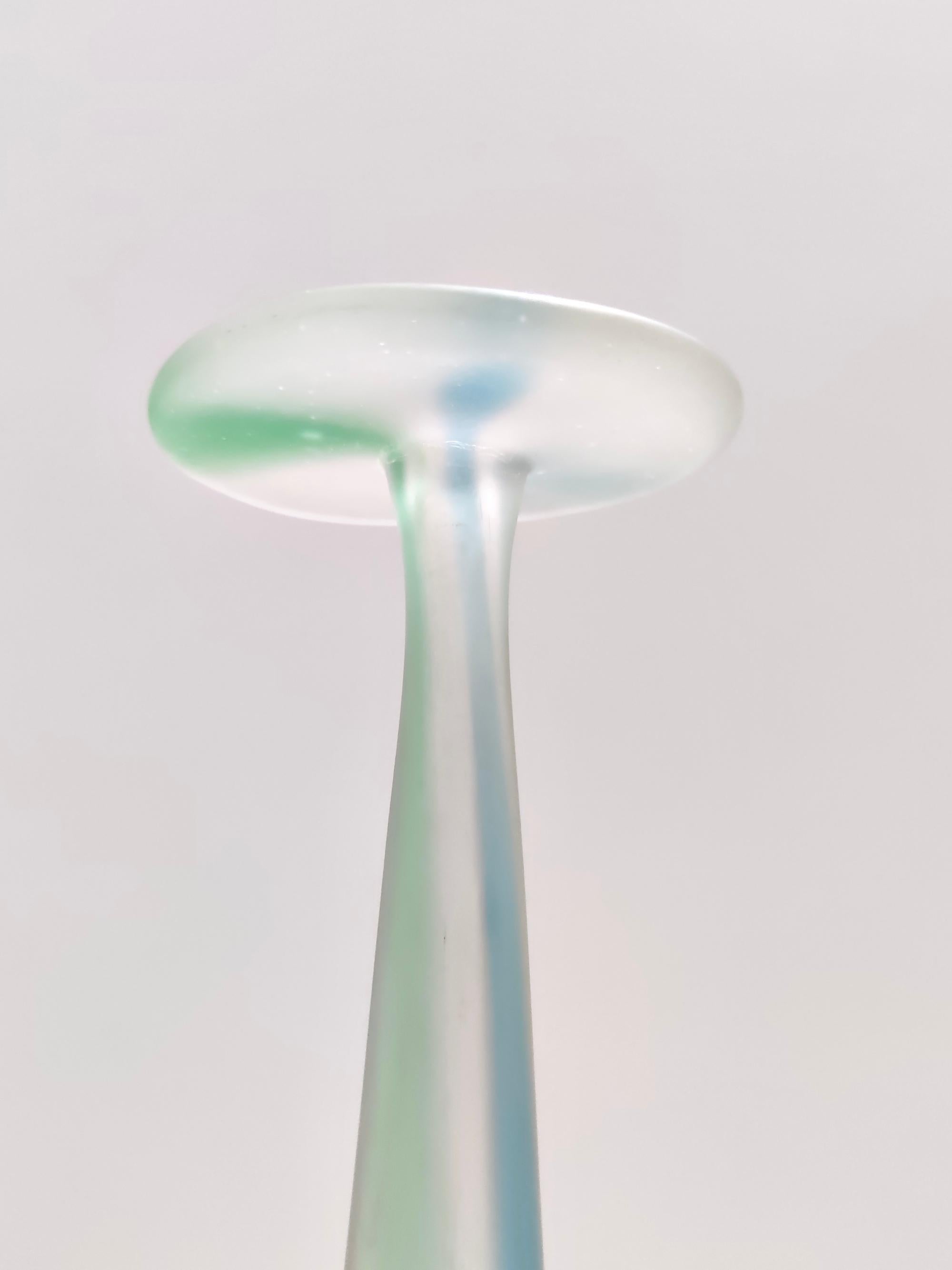 Late 20th Century Stunning Green, Blue and Pink Etched Murano Glass Single Flower Vase, Italy For Sale