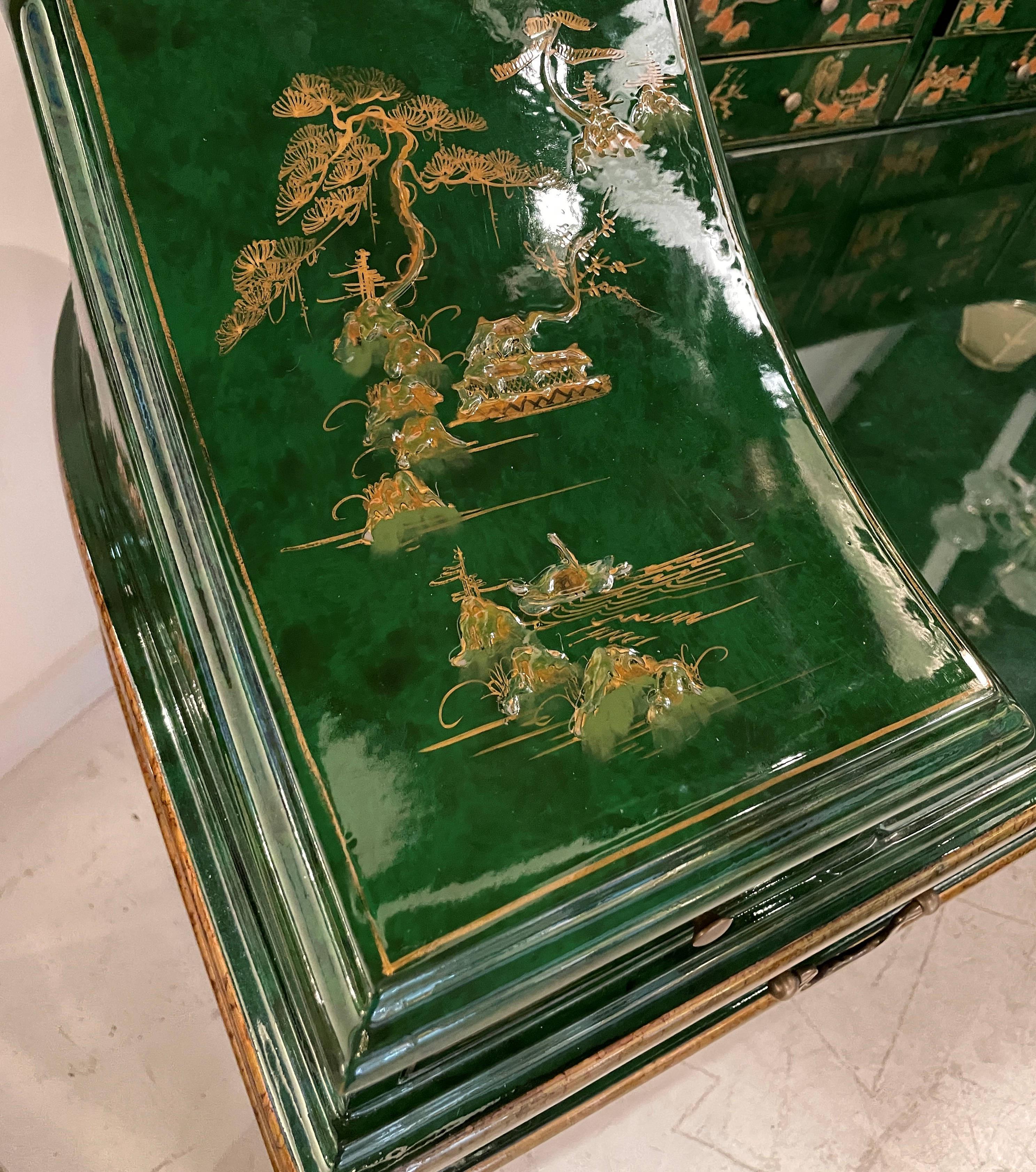 Stunning Green Chinoiserie Lacquer Carlton House Desk & Matching Chair 5