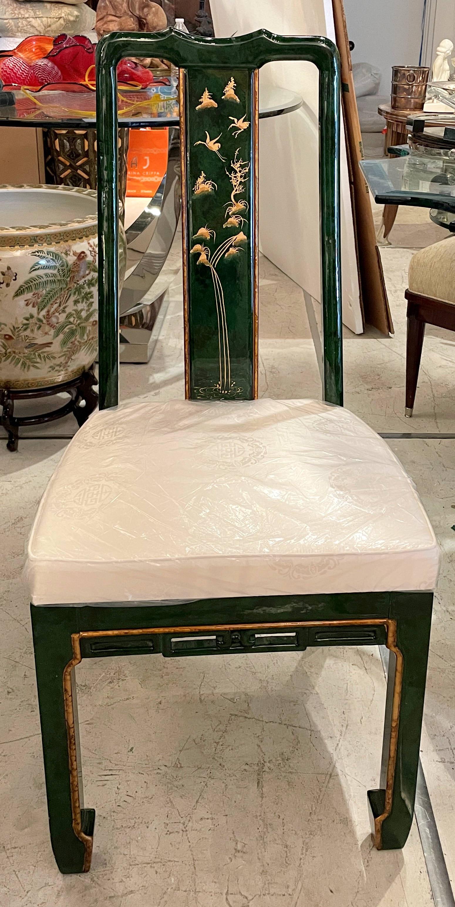 Stunning Green Chinoiserie Lacquer Carlton House Desk & Matching Chair 10