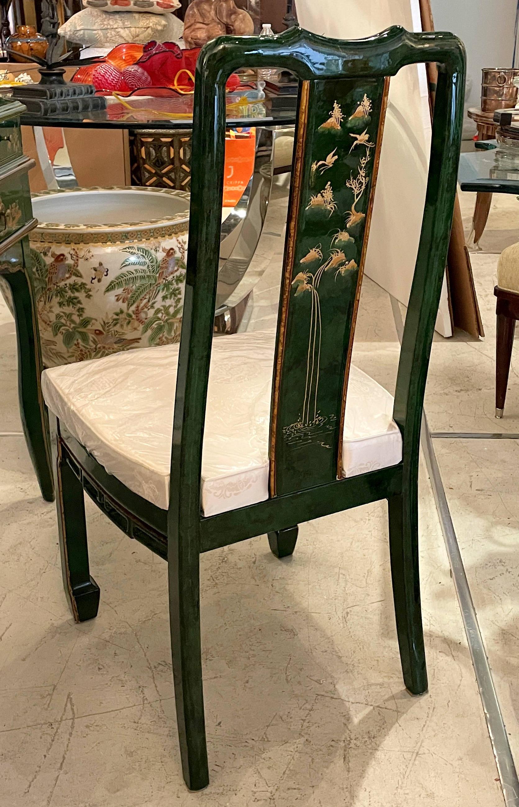 Stunning Green Chinoiserie Lacquer Carlton House Desk & Matching Chair 12