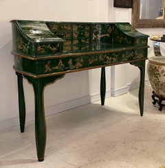 Stunning Green Chinoiserie Lacquer Carlton House Desk & Matching Chair