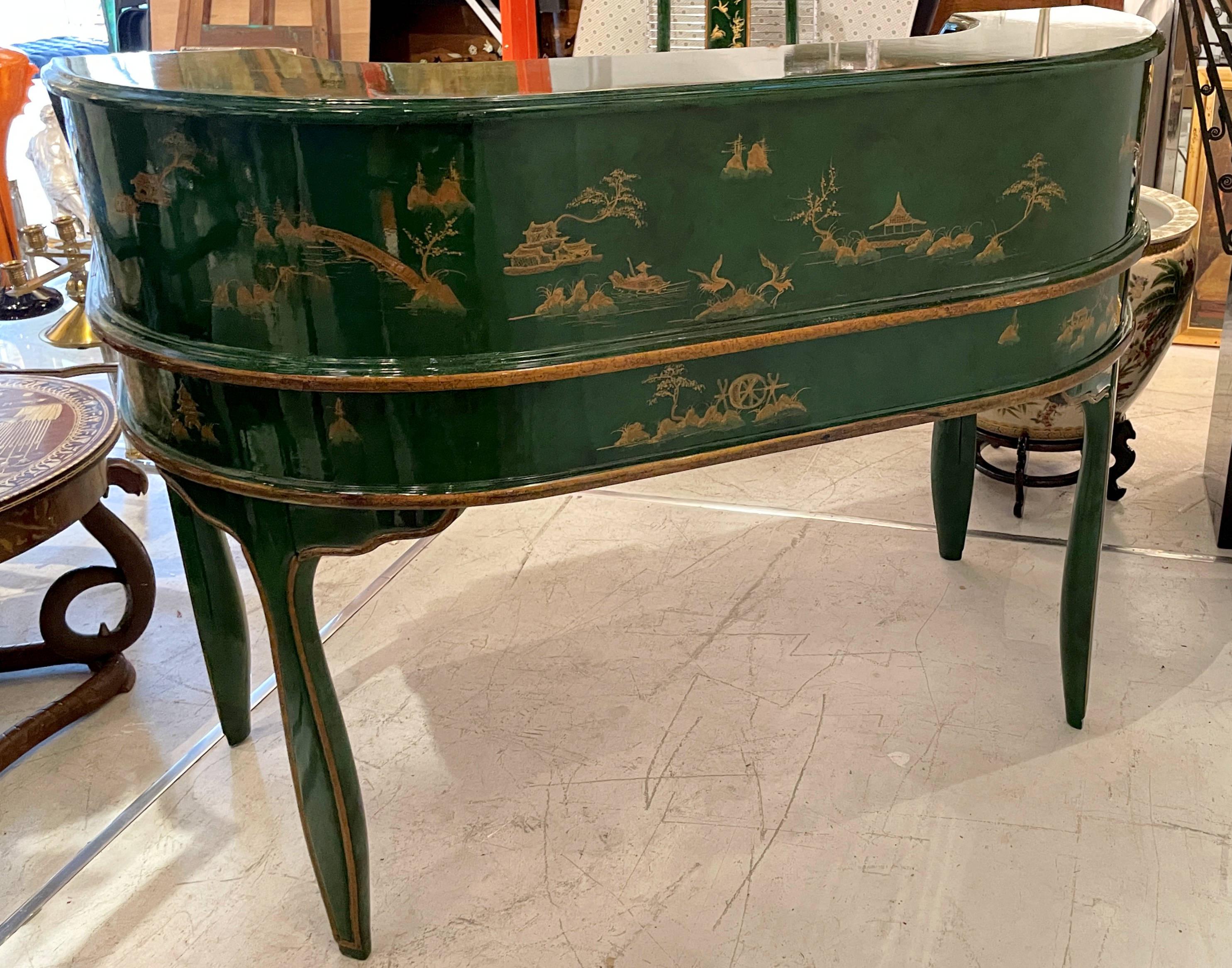 Stunning Green Chinoiserie Lacquer Carlton House Desk & Matching Chair 2