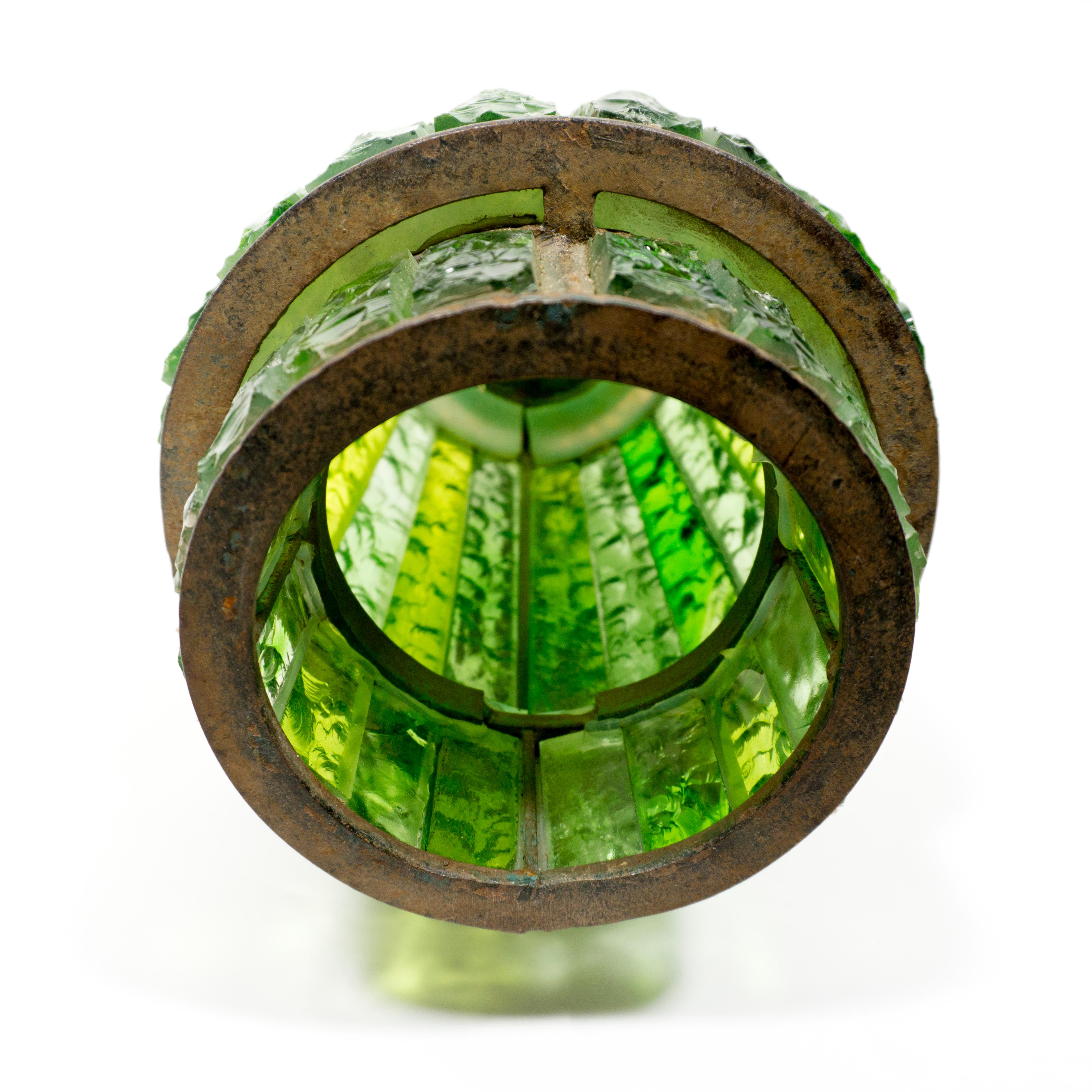 Stunning Green Hammered Glass Wrough Iron Lantern Wall Light Sconce Italy, 1970s For Sale 6