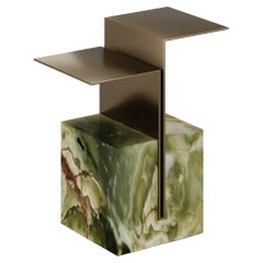 Stunning Green Onyx Brok Side Table with Metallic Top