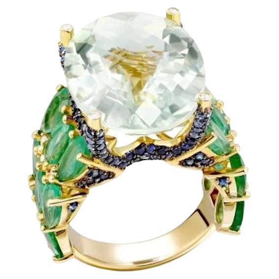 Stunning Green Quartz Sapphire Emerald Diamond White 14k Gold Ring  for Her