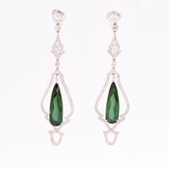Stunning Green Tourmaline and Diamond Platinum Drop Earrings-Retail 28, 500