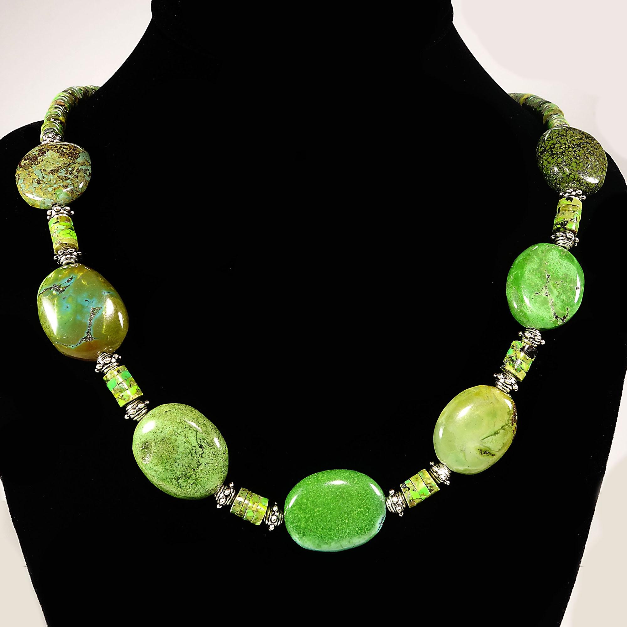 Artisan AJD 22 Inch Stunning Green Turquoise Nugget Necklace