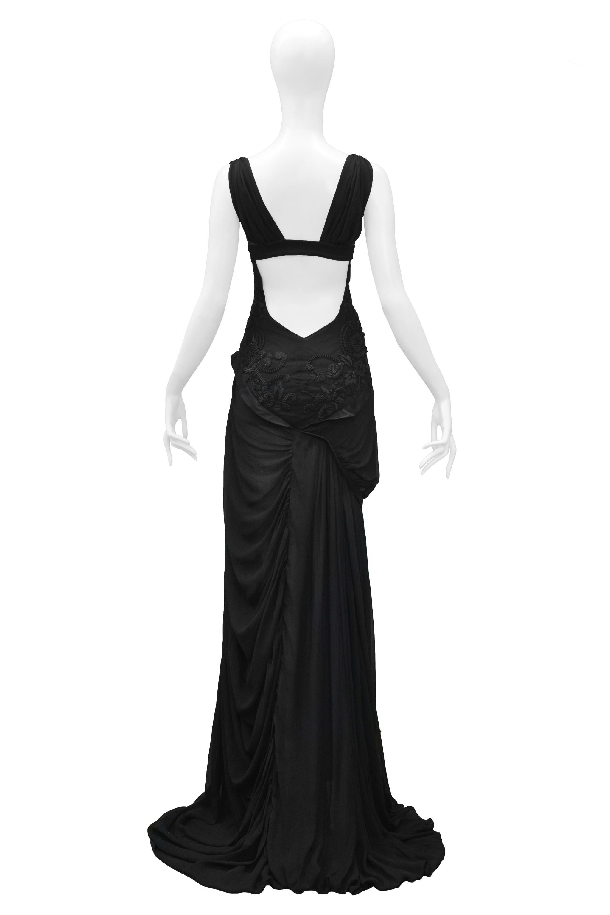 Stunning Gucci Black Floral Embroidered Cutout Evening Gown 2005 In Excellent Condition In Los Angeles, CA