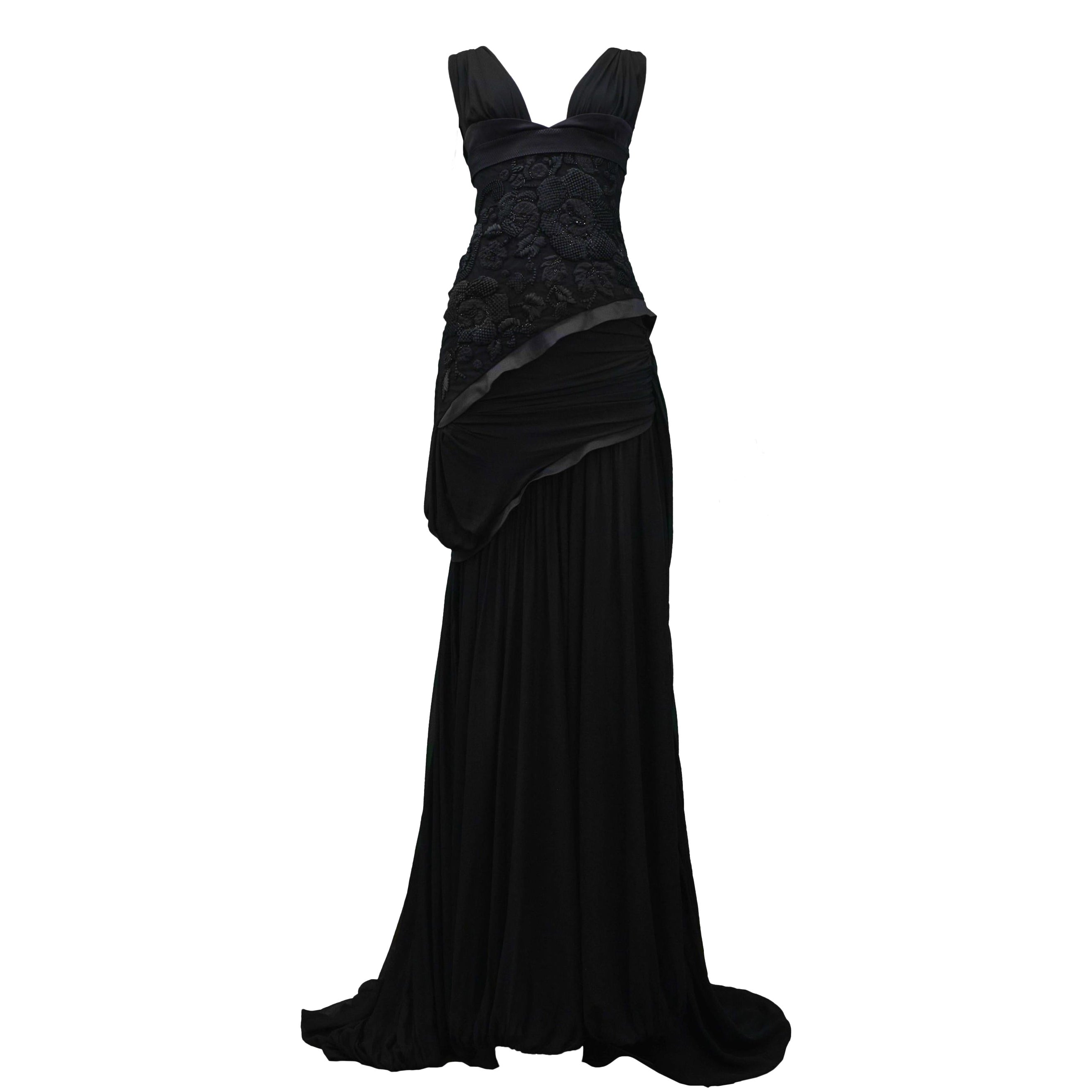 Stunning Gucci Black Floral Embroidered Cutout Evening Gown 2005