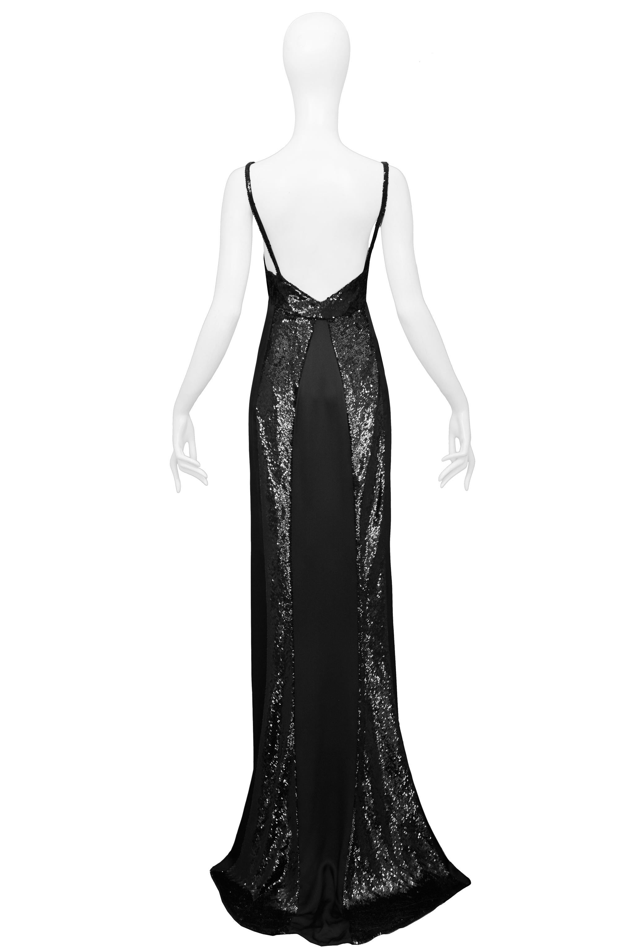 Atemberaubendes Gucci by Tom Ford Abendkleid aus schwarzem Satin und Pailletten 1999 Damen