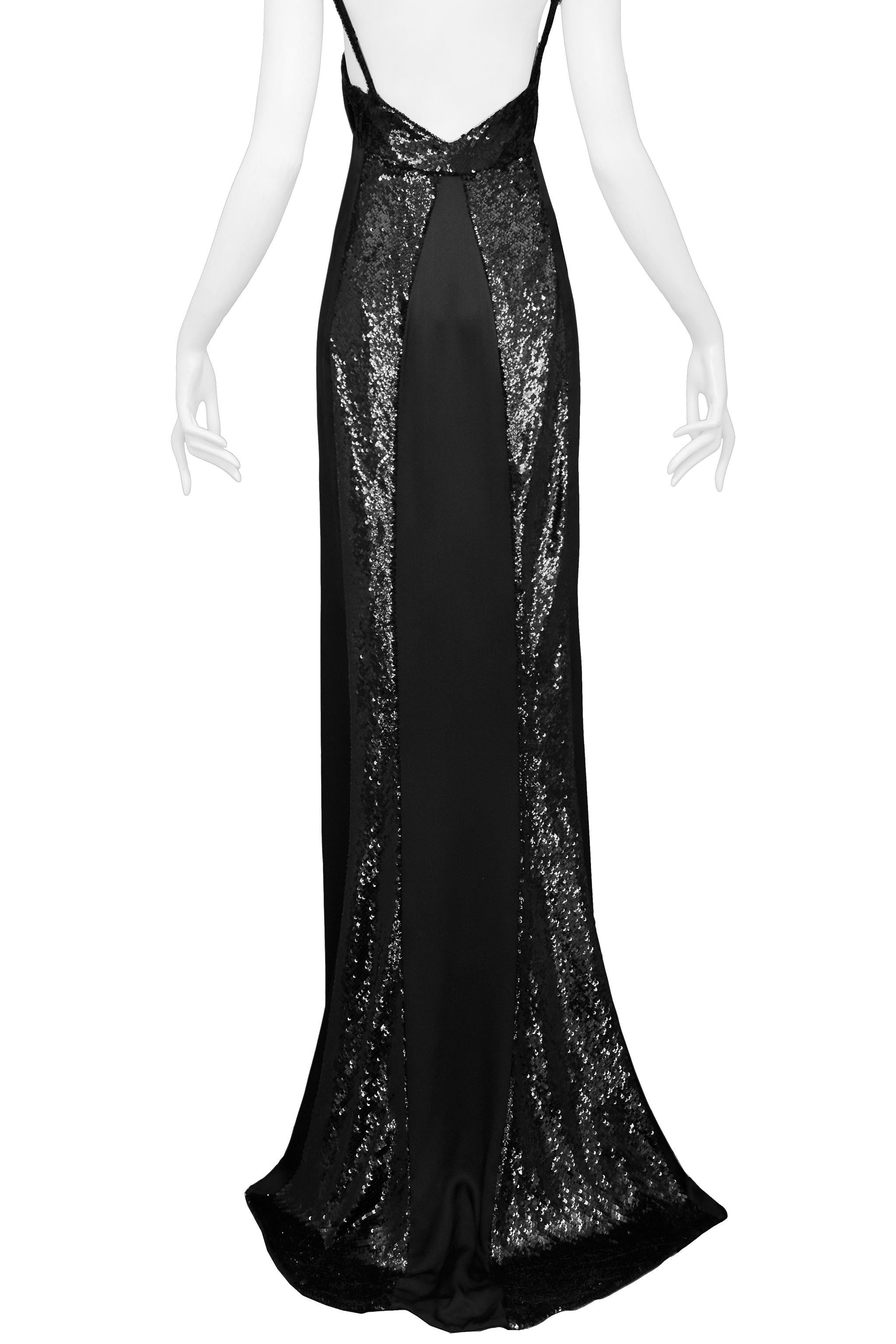 Stunning Gucci by Tom Ford Black Satin & Sequin Evening Gown 1999 In Excellent Condition In Los Angeles, CA