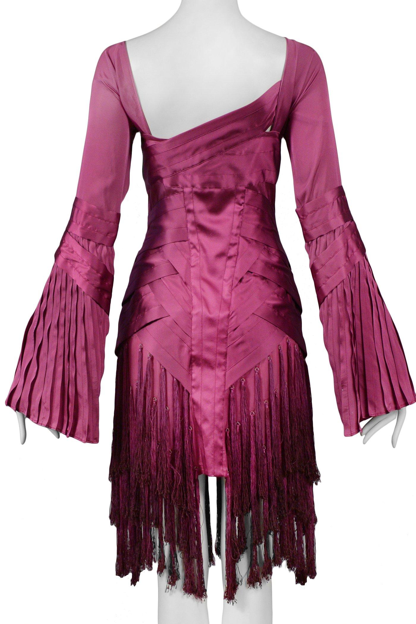 Women's Stunning Gucci By Tom Ford Magenta Tassel Runway Dress 2004 