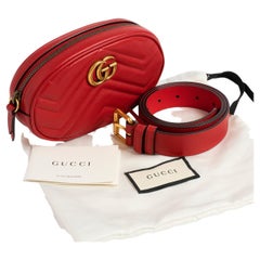 Used Stunning Gucci Marmont Red Leather Belt Bag, Outstanding Condition