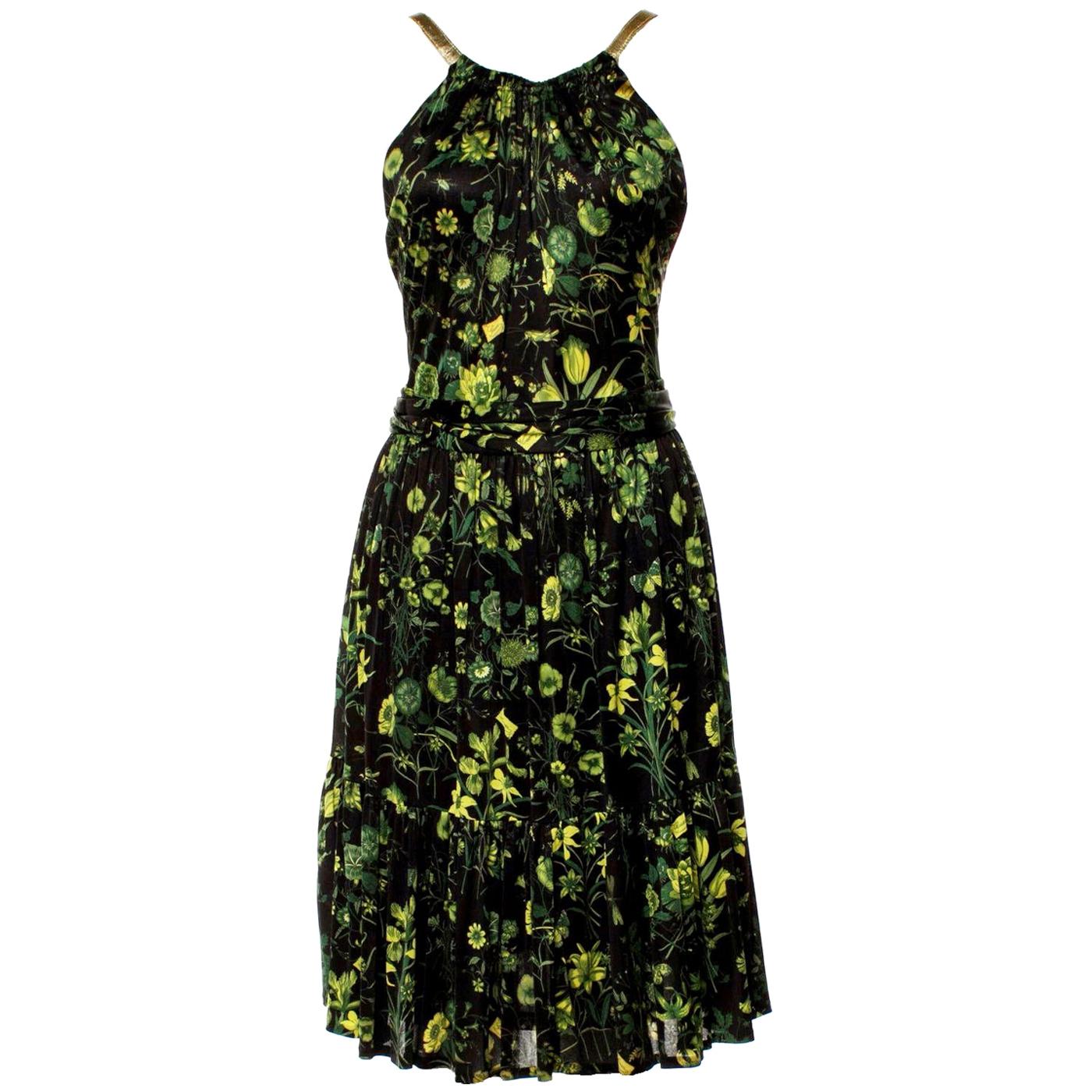 Stunning Gucci Multicolor Belted Evening Dress "Flora" Animal and Floral Print