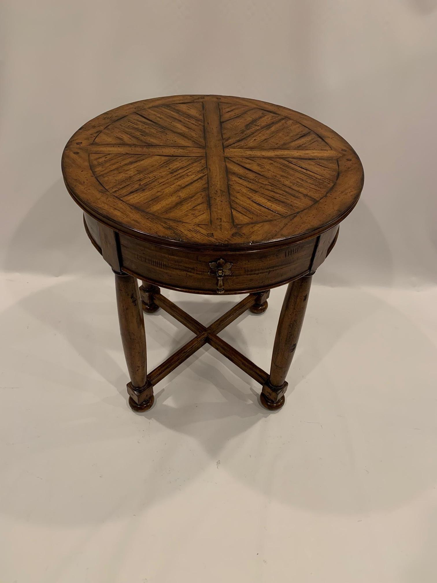 Stunning Guy Chaddock Round Hardwood Side Table with Single Drawer In Good Condition In Hopewell, NJ