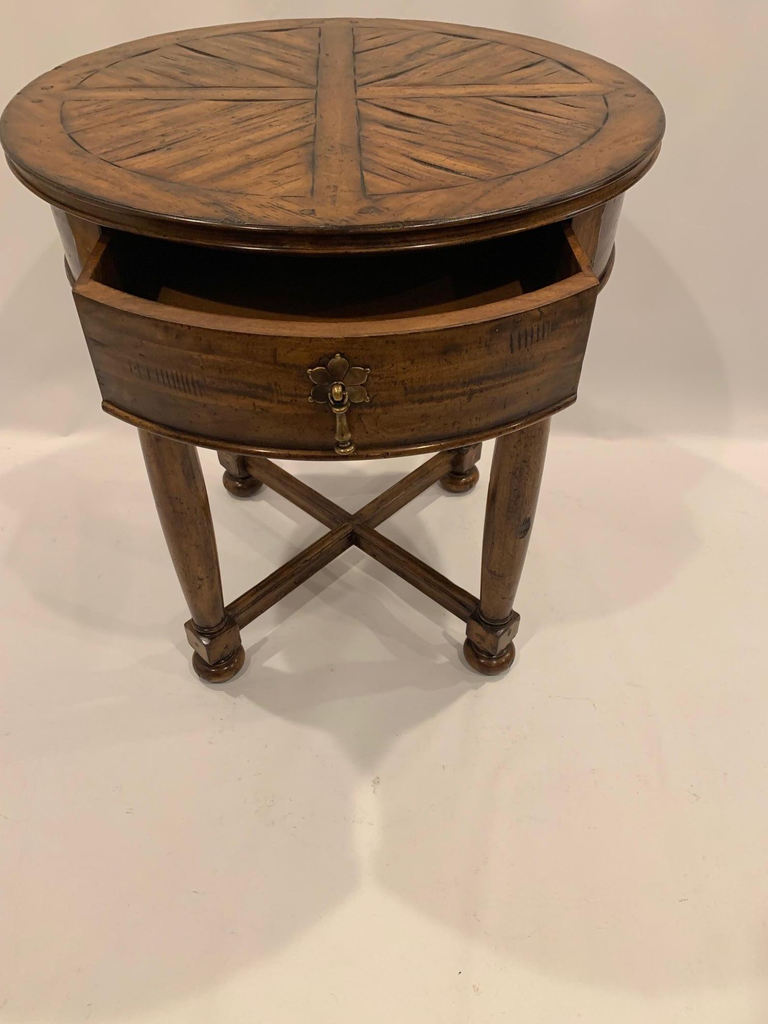 Contemporary Stunning Guy Chaddock Round Hardwood Side Table with Single Drawer
