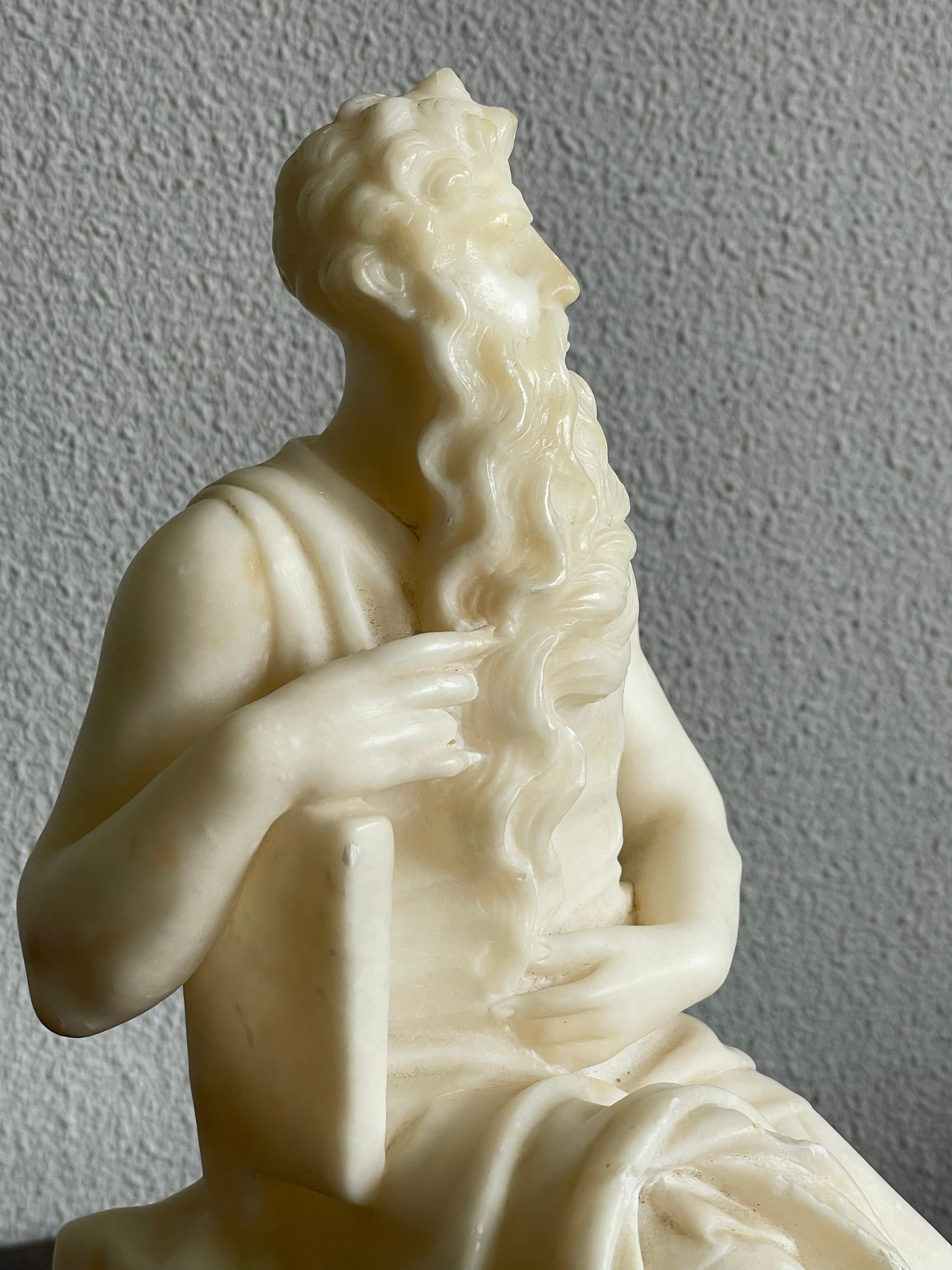 Stunning Hand Carved Alabaster Sculpture of Moses Grand Tour Italian Antique For Sale 4