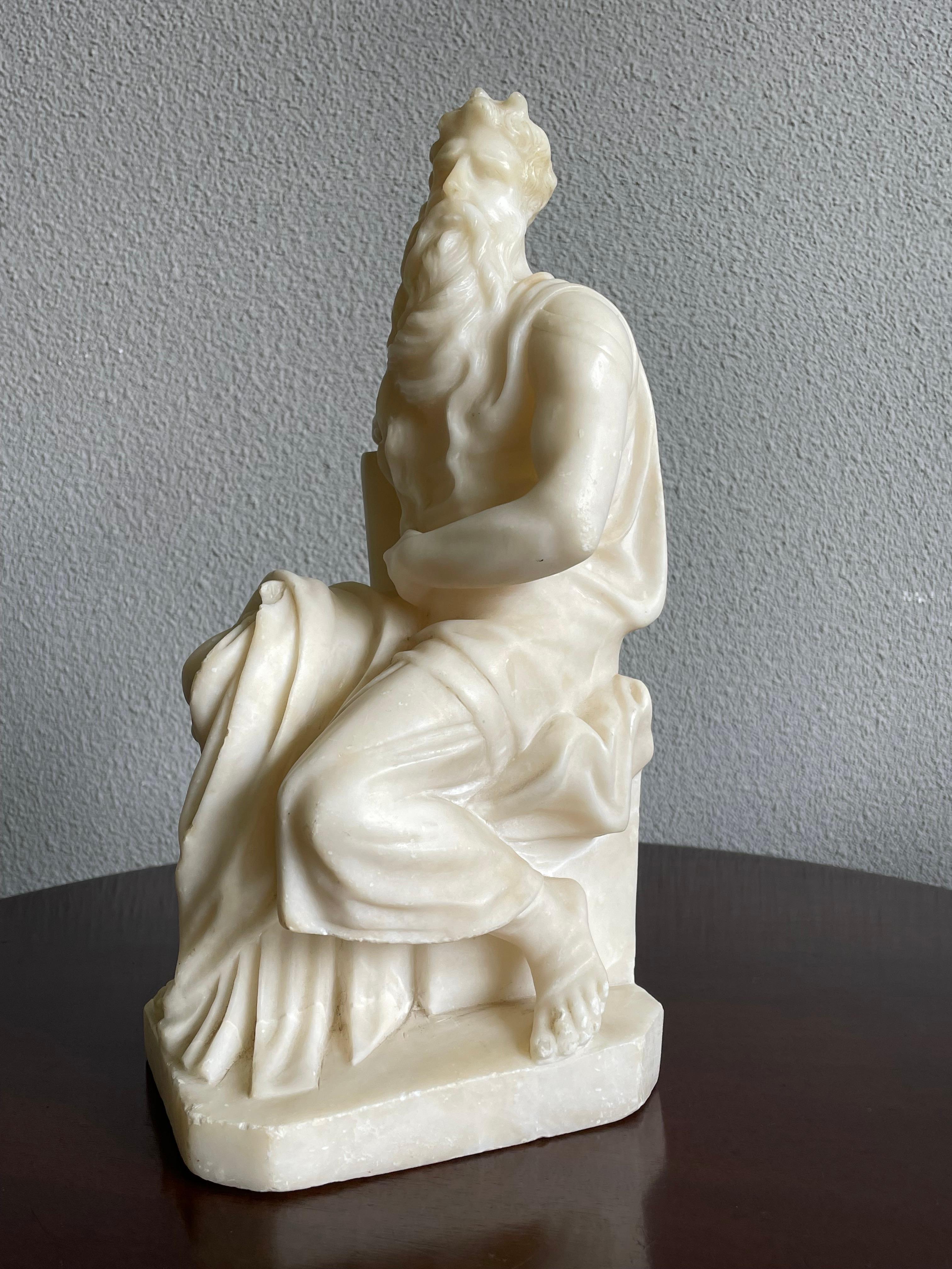 Stunning Hand Carved Alabaster Sculpture of Moses Grand Tour Italian Antique For Sale 6