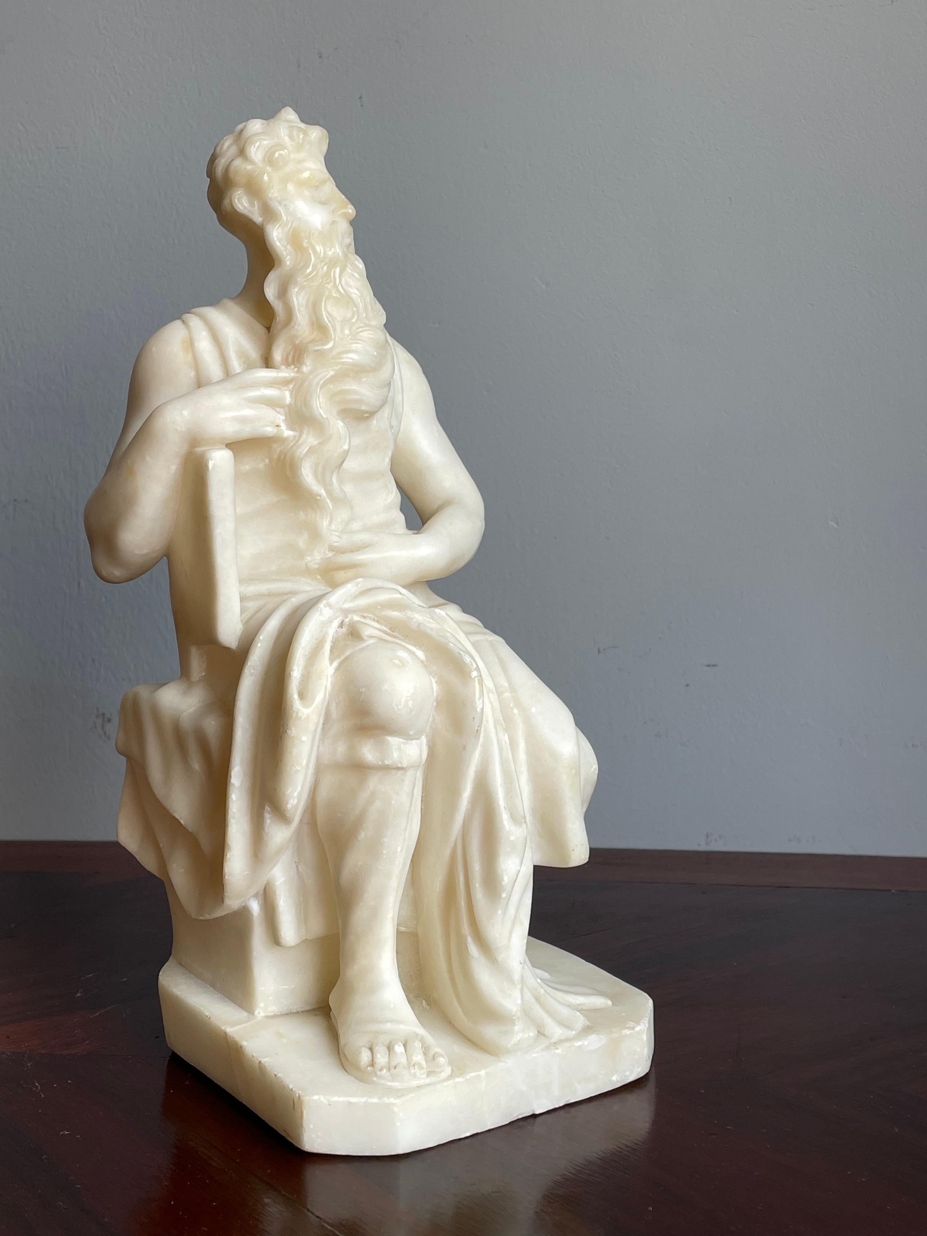Stunning Hand Carved Alabaster Sculpture of Moses Grand Tour Italian Antique For Sale 9