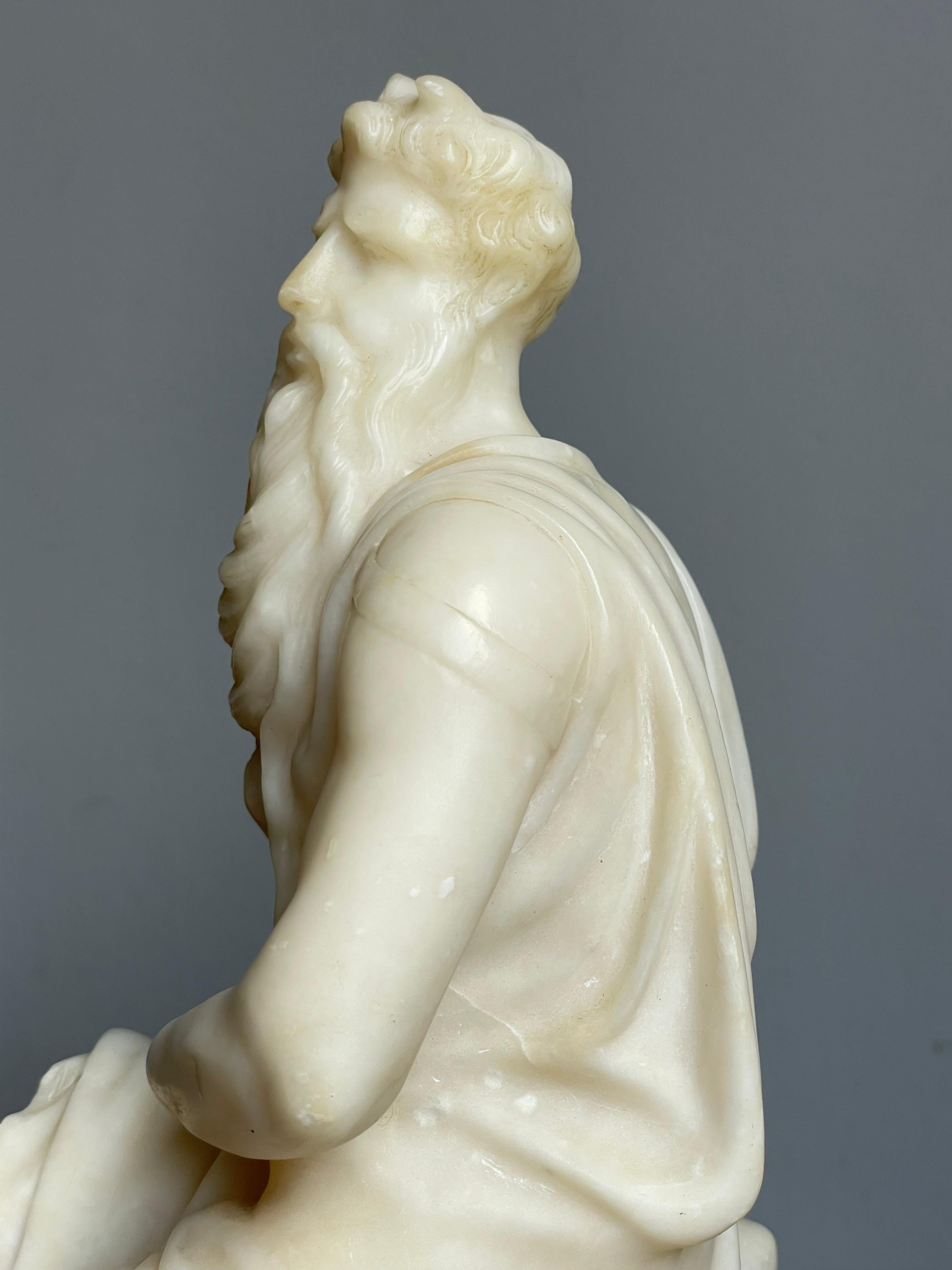 Stunning Hand Carved Alabaster Sculpture of Moses Grand Tour Italian Antique For Sale 12