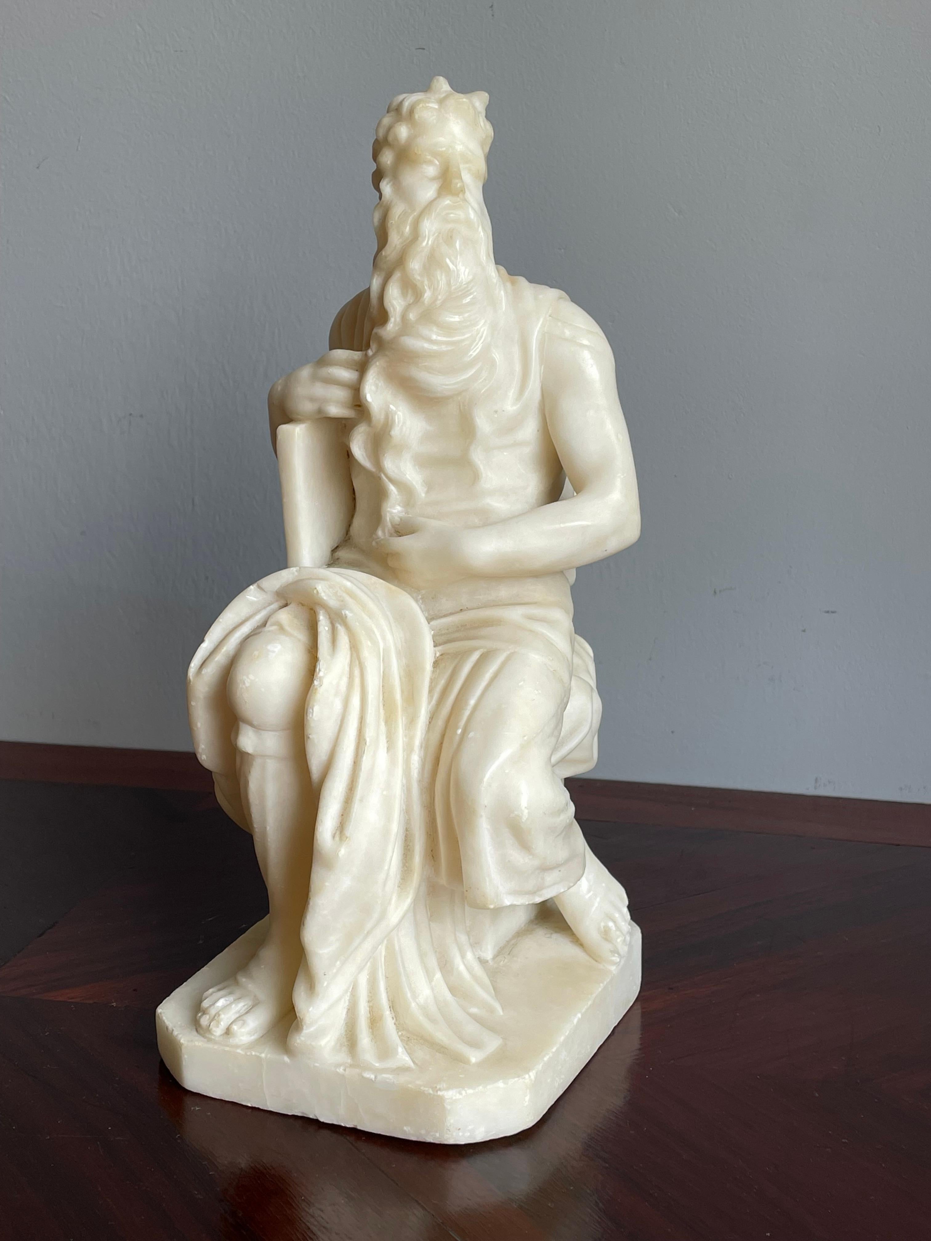 Stunning Hand Carved Alabaster Sculpture of Moses Grand Tour Italian Antique For Sale 13
