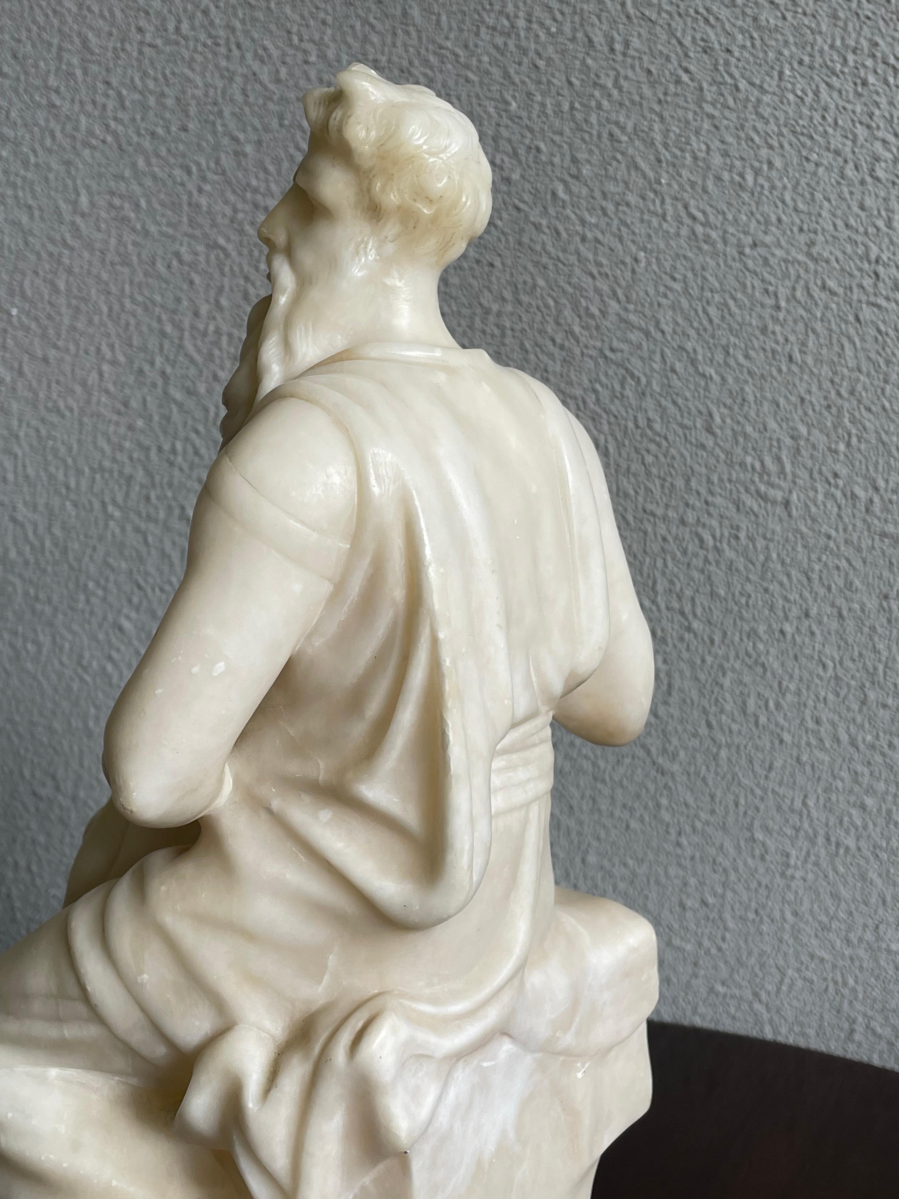 Hand-Carved Stunning Hand Carved Alabaster Sculpture of Moses Grand Tour Italian Antique For Sale