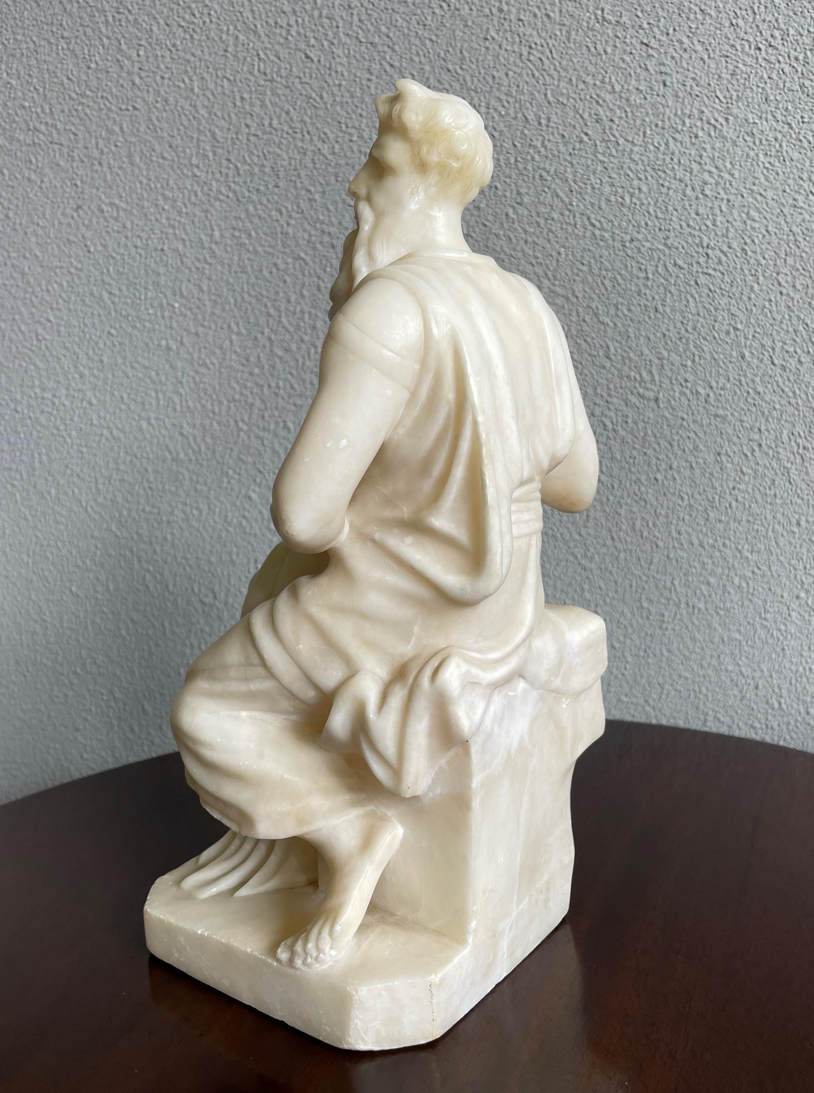 Stunning Hand Carved Alabaster Sculpture of Moses Grand Tour Italian Antique In Good Condition For Sale In Lisse, NL