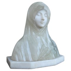 Stunning Hand Carved Antique Alabaster Bust Sculpture of Saint Clare of Assisi